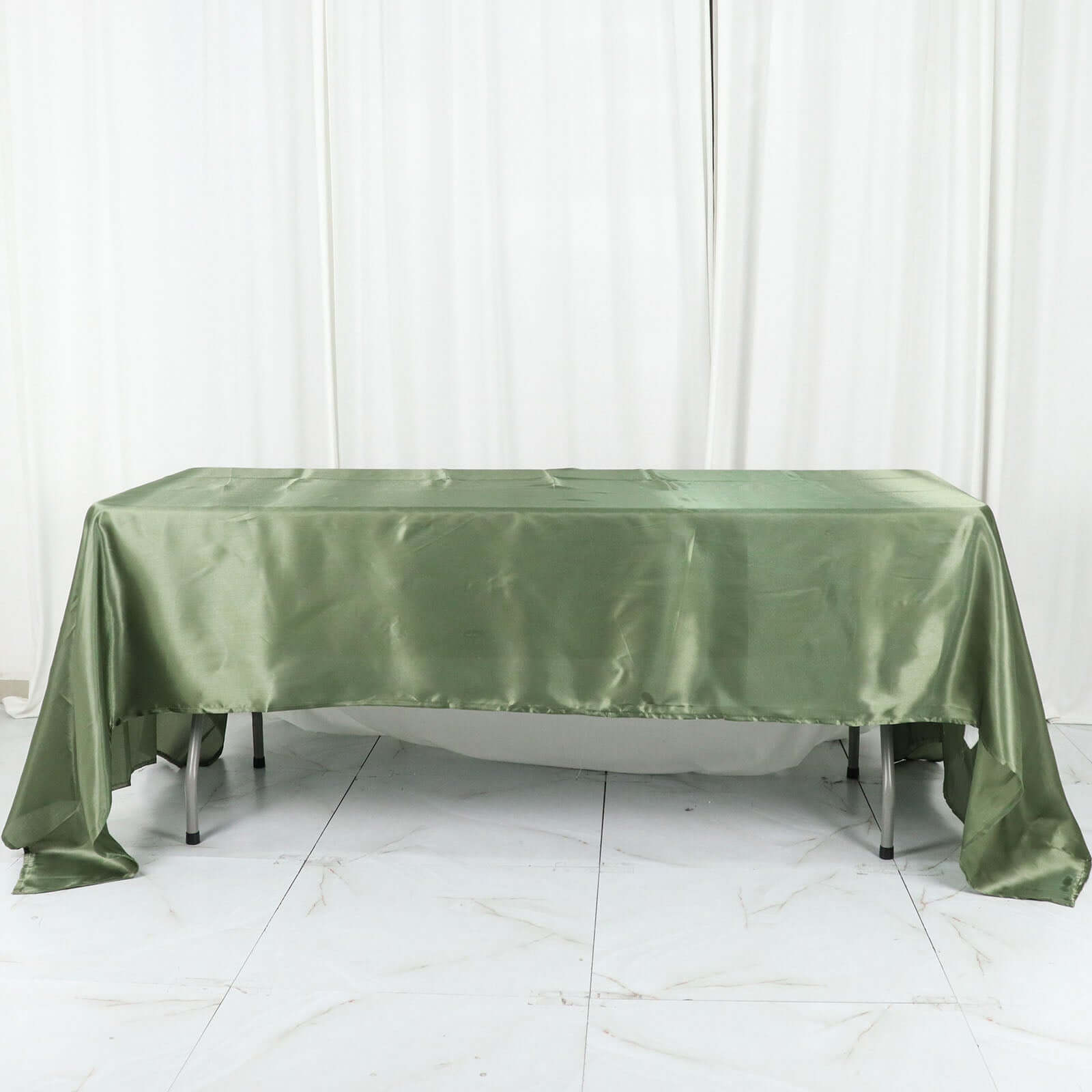 Dusty Sage Green Satin Tablecloth 60x126 - Lustrous and Wrinkle-Resistant