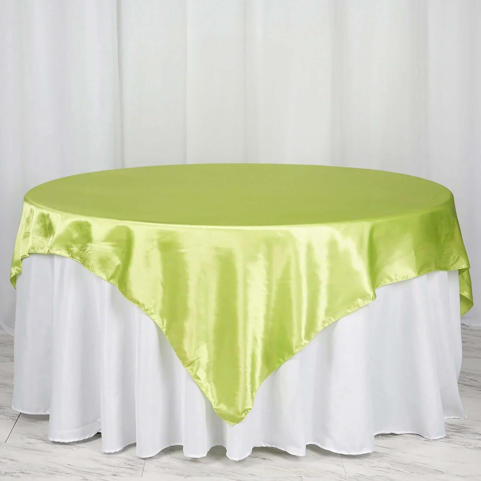 Hot Sale! 72x72 Apple Green Satin Square Table Overlay with Smooth Finish