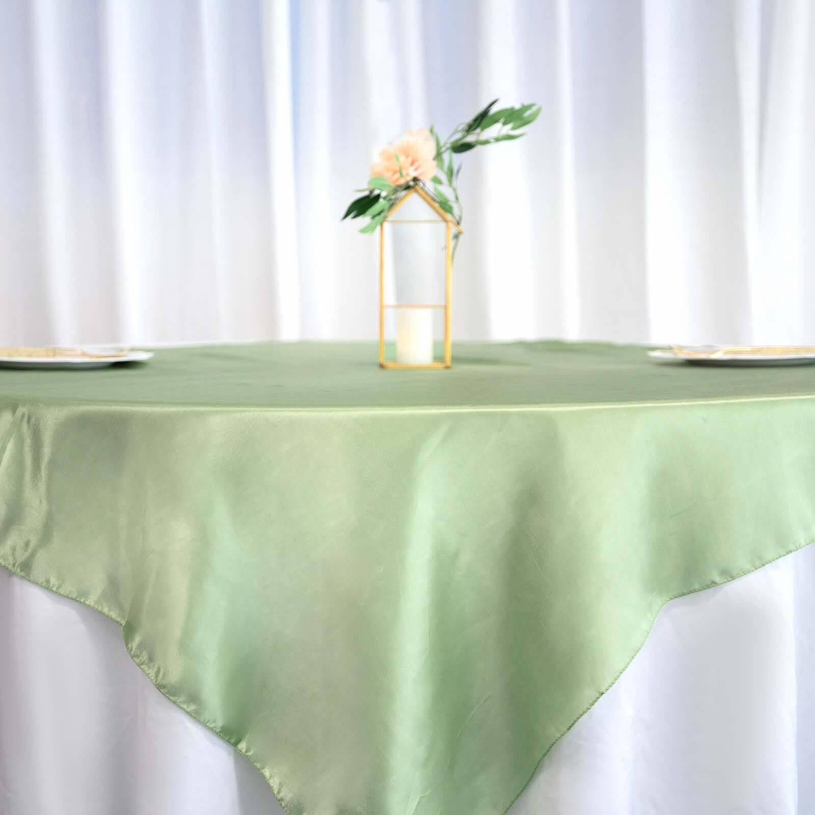 Hot! Sage Green Satin 60x60 Square Table Overlay - Smooth & Silky Table Cover
