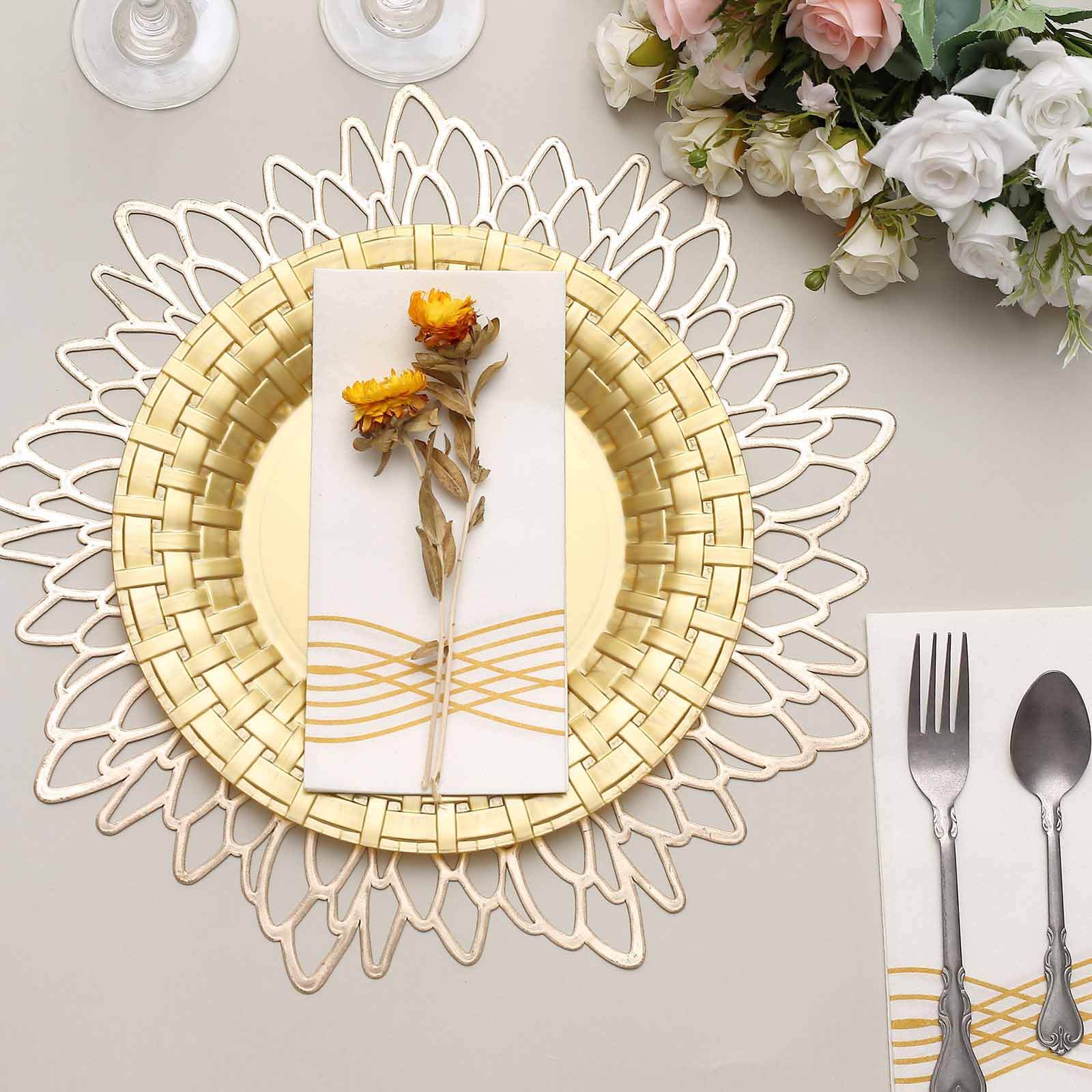 Hot Deal! 10-Pack Gold Basketweave Rim Disposable Plastic Dinner Plates (10