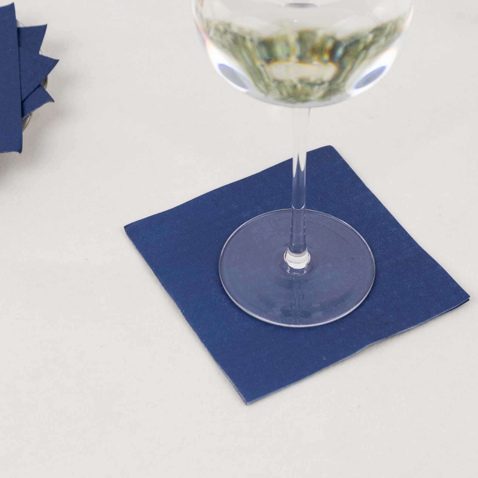 50-Piece Navy Blue 2-Ply Disposable Soft 18GSM 5x5 Cocktail Beverage Paper Napkins