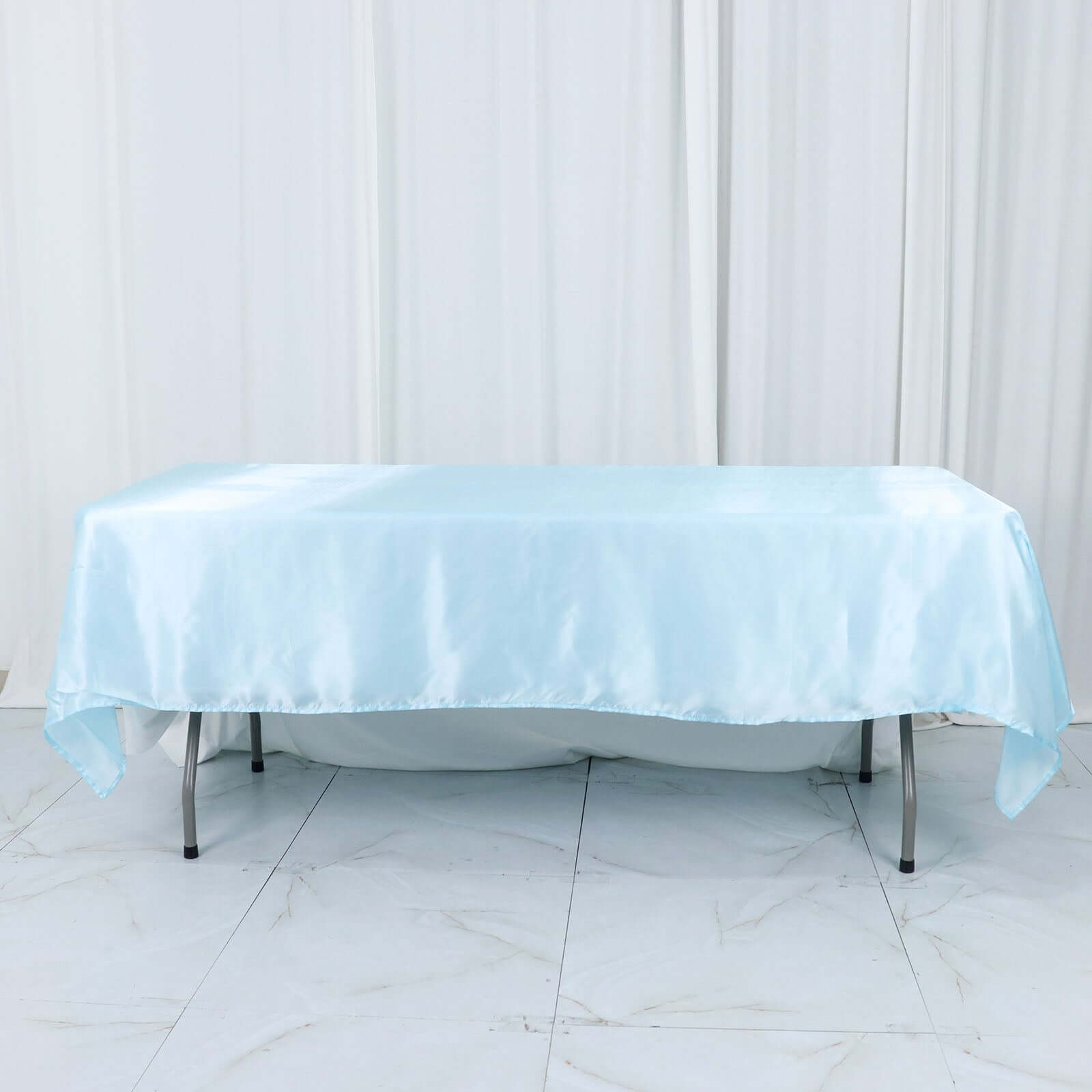 Light Blue Satin Rectangular 60x102 Tablecloth - Smooth & Shiny Table Cover