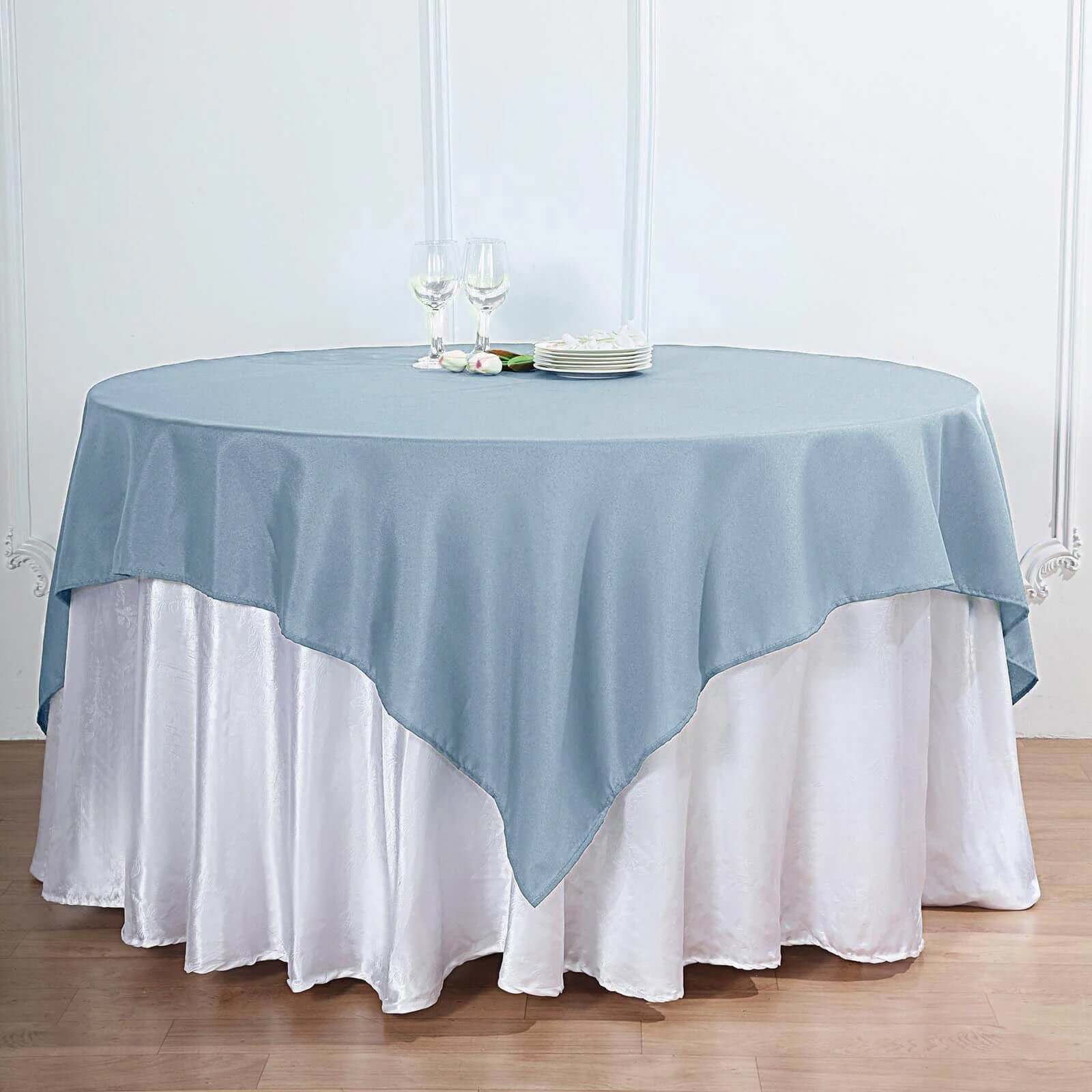 Wrinkle-Resistant & Durable 70x70 Dusty Blue Polyester Square Table Overlay