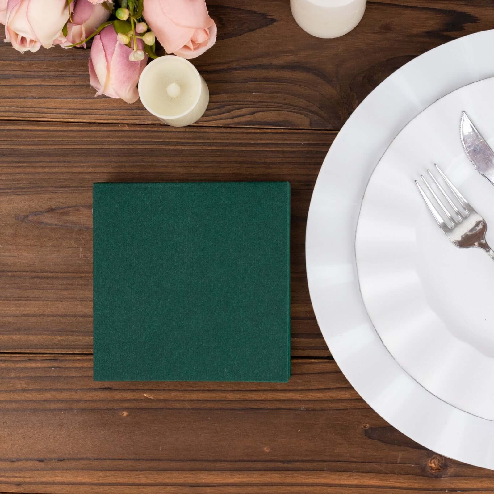 20-Pack Hunter Emerald Green Airlaid Cocktail Napkins - Soft, Absorbent & Linen-Like