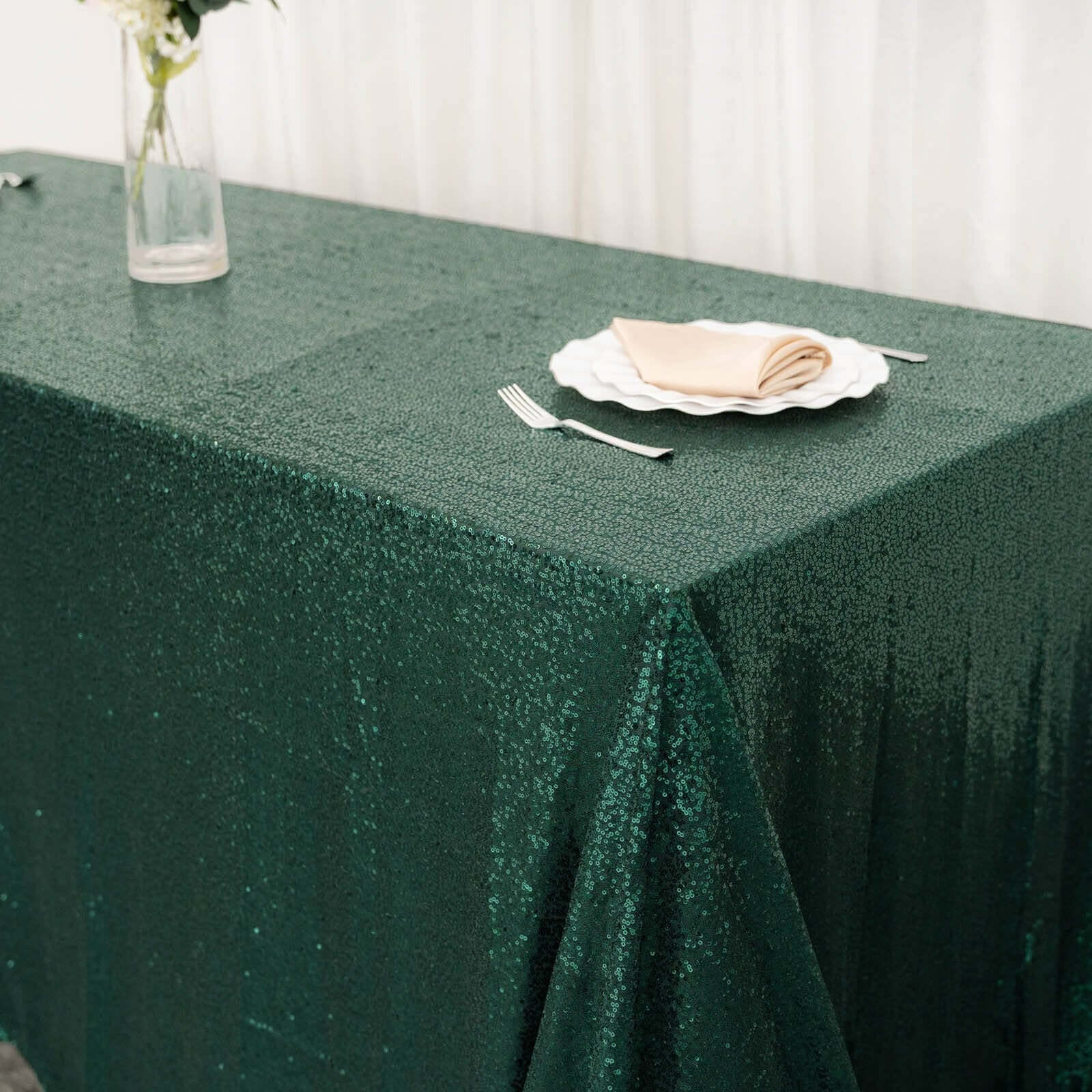 Hot Sale! Seamless Sparkly Sequin Rectangle Tablecloth in Hunter Emerald Green, 90x132