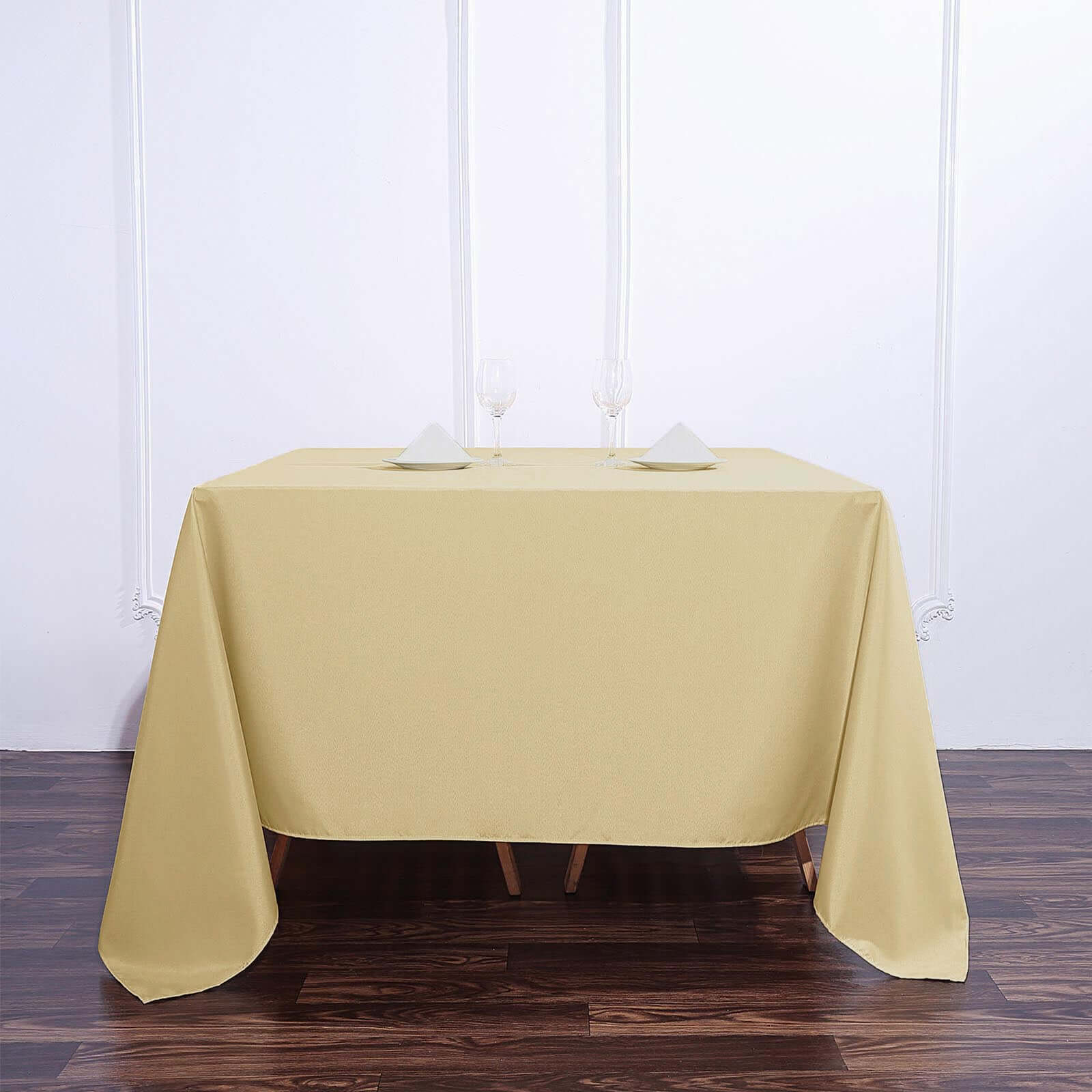 Durable & Wrinkle-Resistant 90x90 Polyester Square Tablecloth in Champagne Color