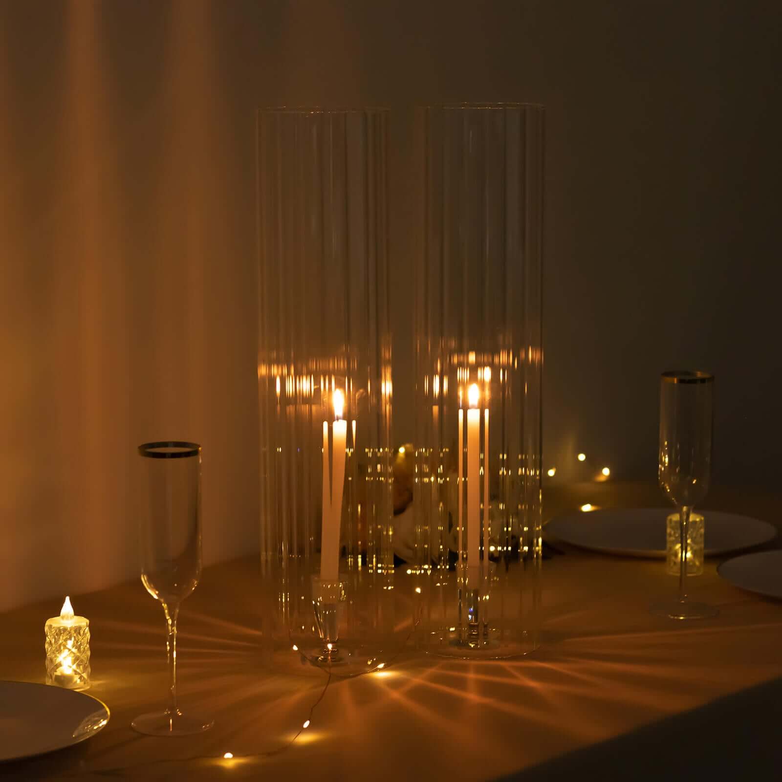 Hot Deal! 2-Pack Clear Ribbed Glass Hurricane Shades - Ideal Candle Holder Centerpieces, 20 Inches