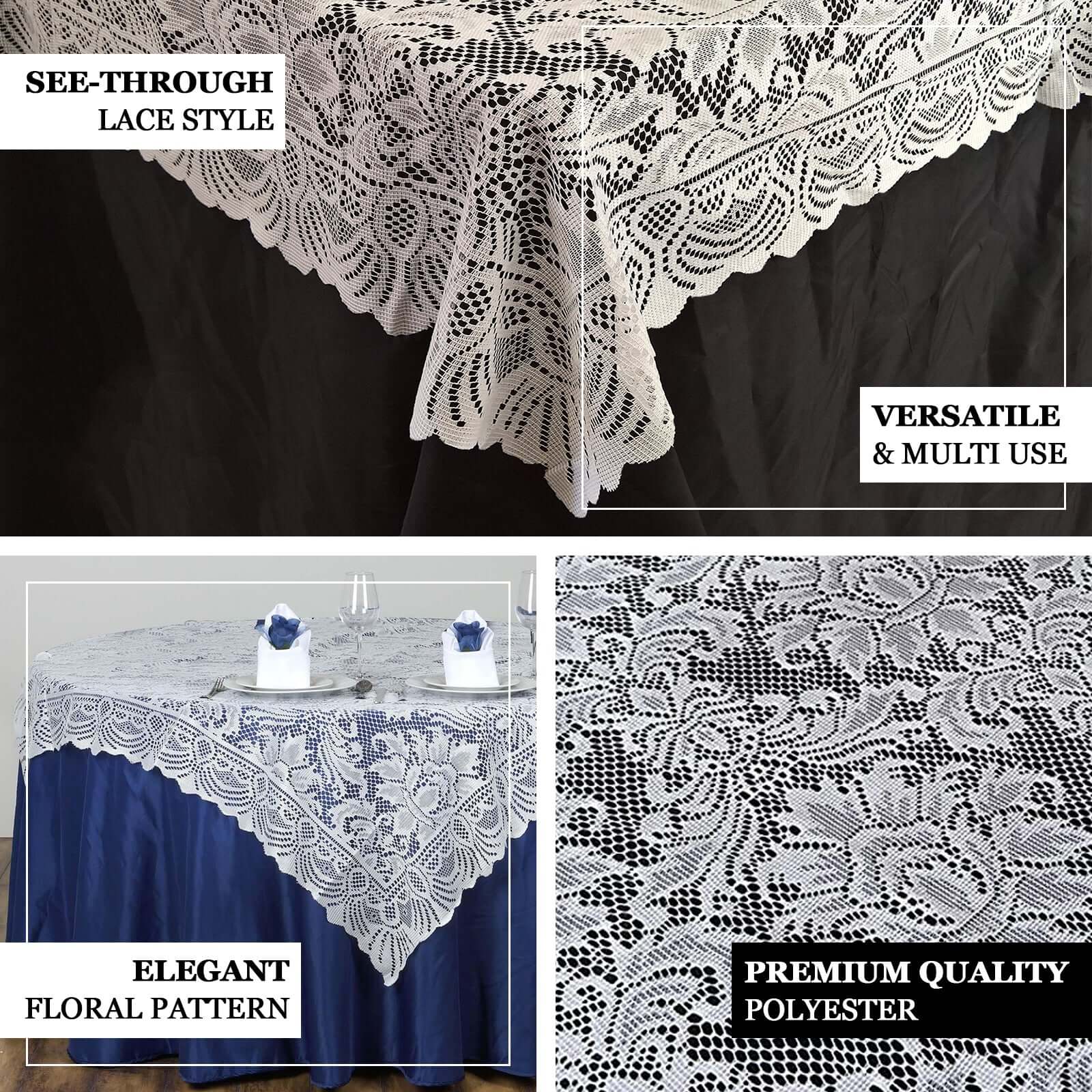 Stylish Victorian Lace 54x54 White Square Table Overlay for Events - Great Decor Deal