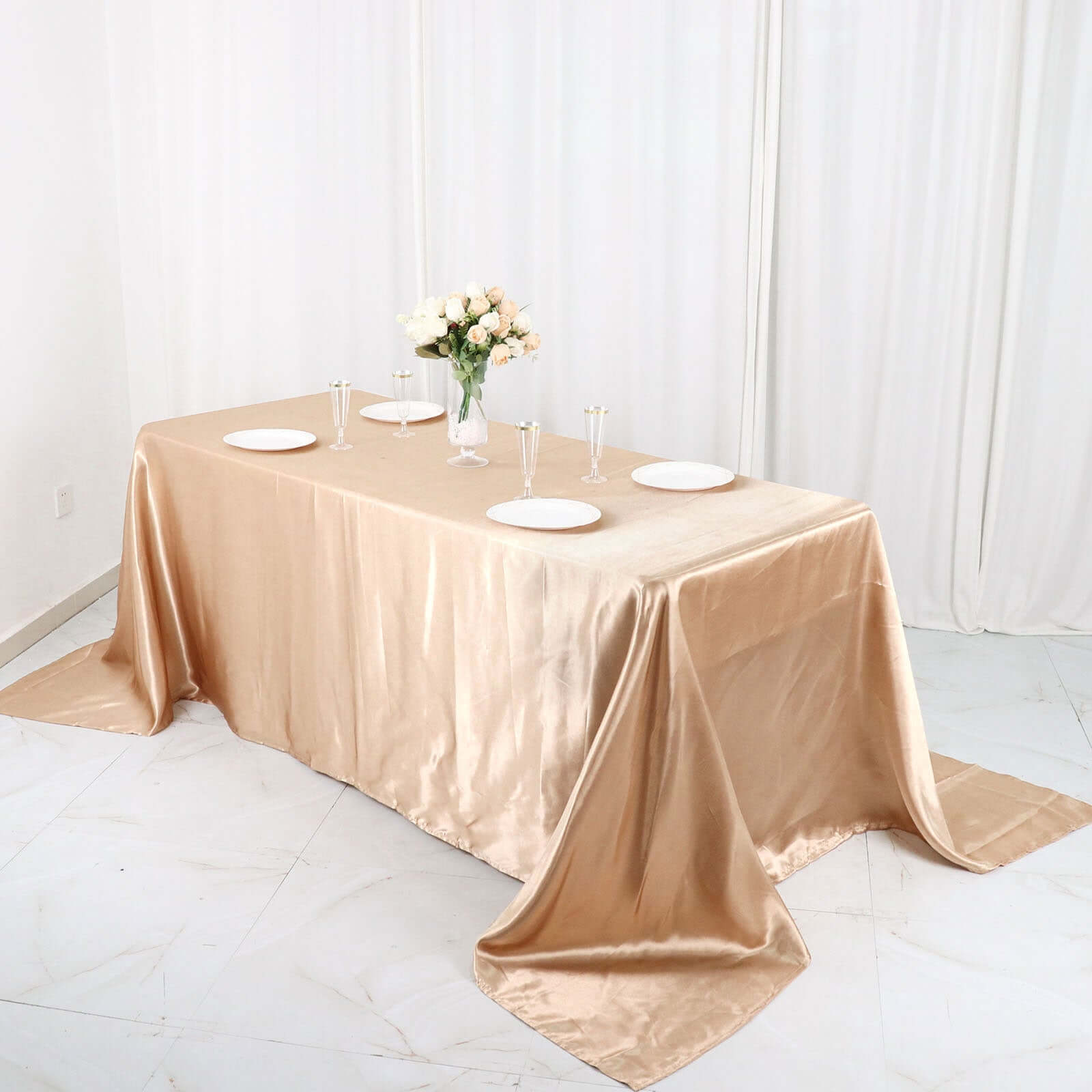 Hot Sale! Nude Seamless Satin Rectangular Tablecloth, 90x132 Size for Various Occasions