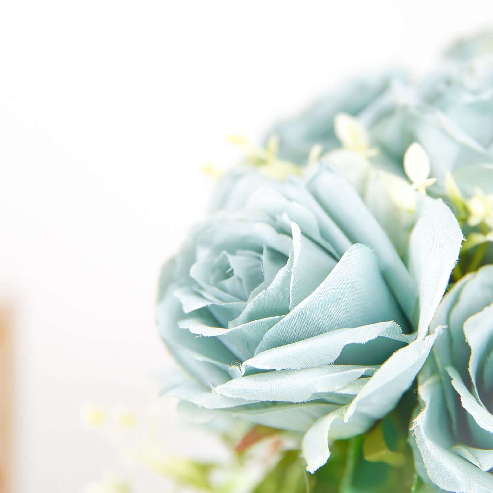 Hot Sale! 2 Bushes Silk Artificial Rose Flower Bouquet in Light Dusty Blue with 18 Real - Touch Blooms