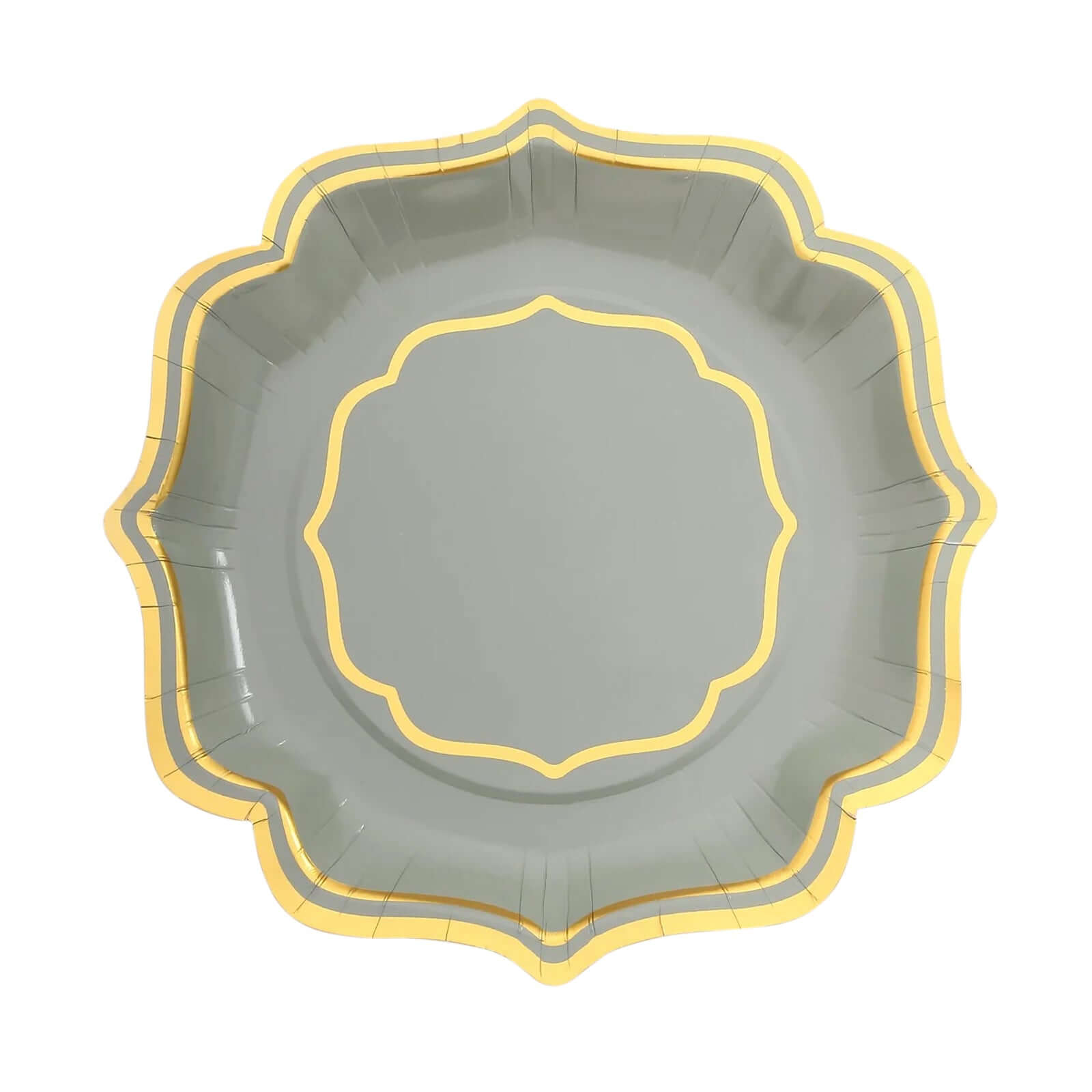 25-Piece Disposable 300GSM Sage Green Paper Dessert Plates with Gold Scalloped Edge, 8 Inches