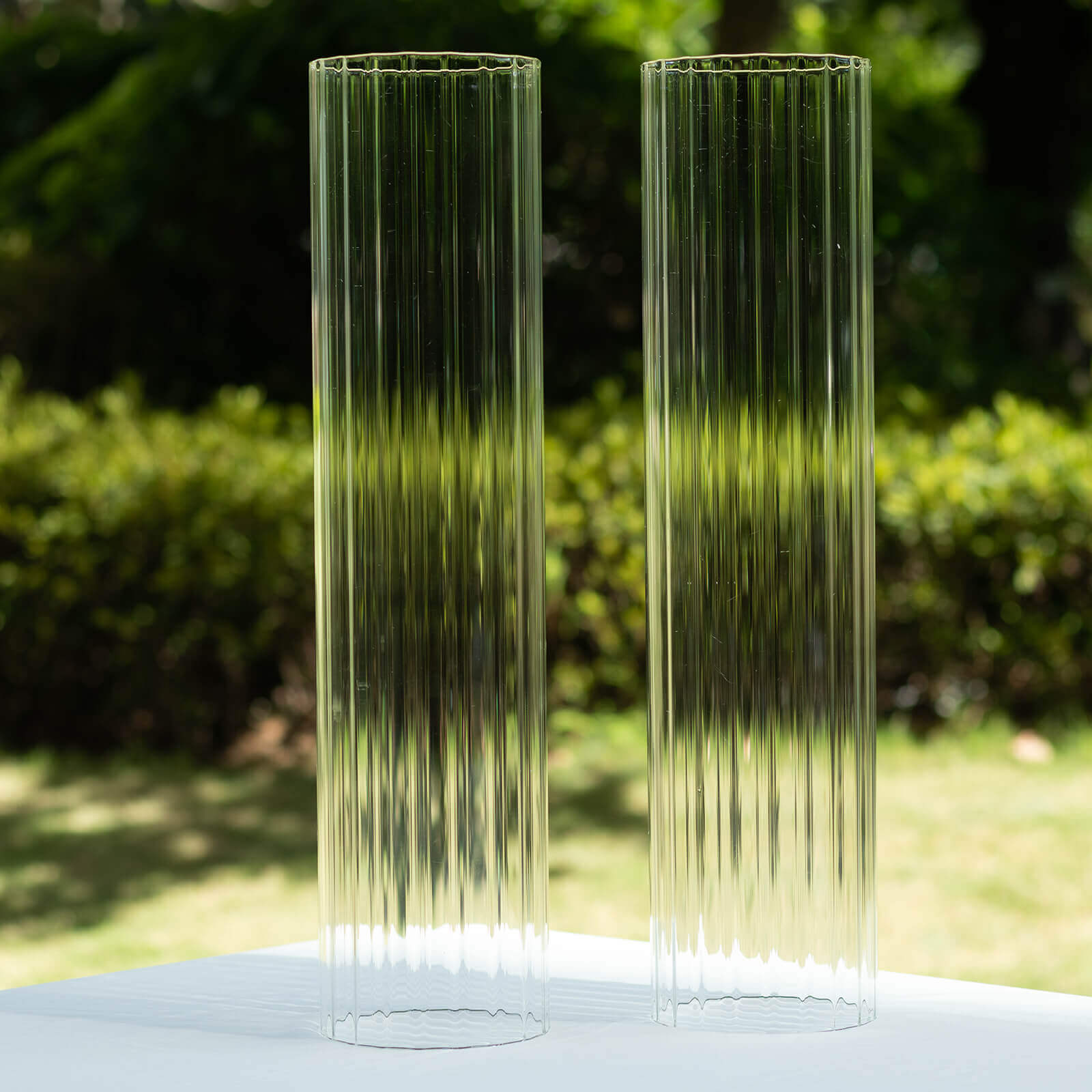 Hot Deal! 2-Pack Clear Ribbed Glass Hurricane Shades - Ideal Candle Holder Centerpieces, 20 Inches