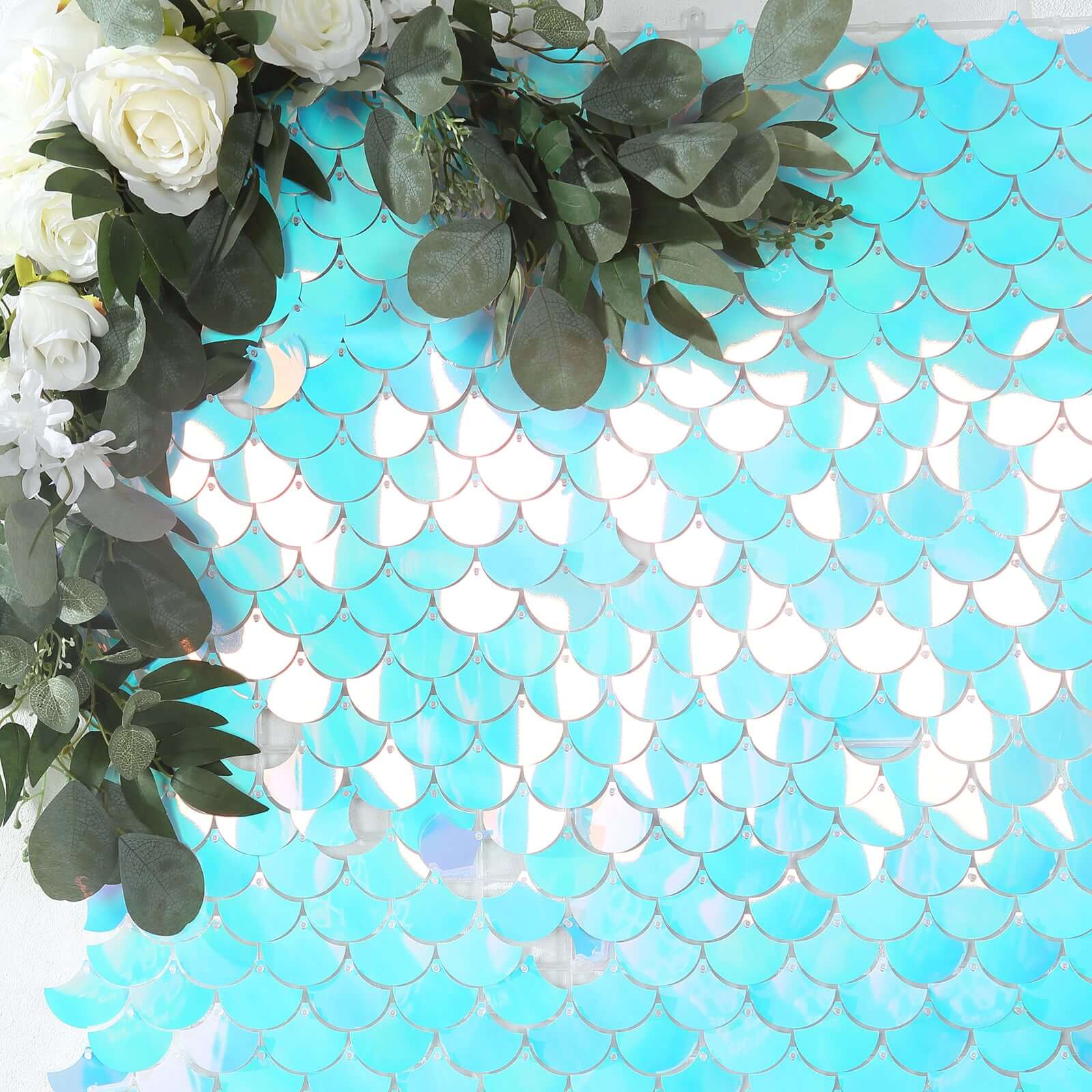 24sq.ft Iridescent Blue Sequin Mermaid Wall Backdrop - 24 Party Décor Panels