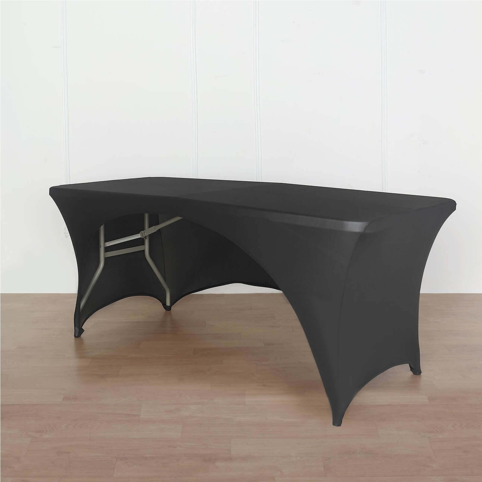 Black Stretch Spandex Table Cover for Events: Tailored Look with Curved Open Back
