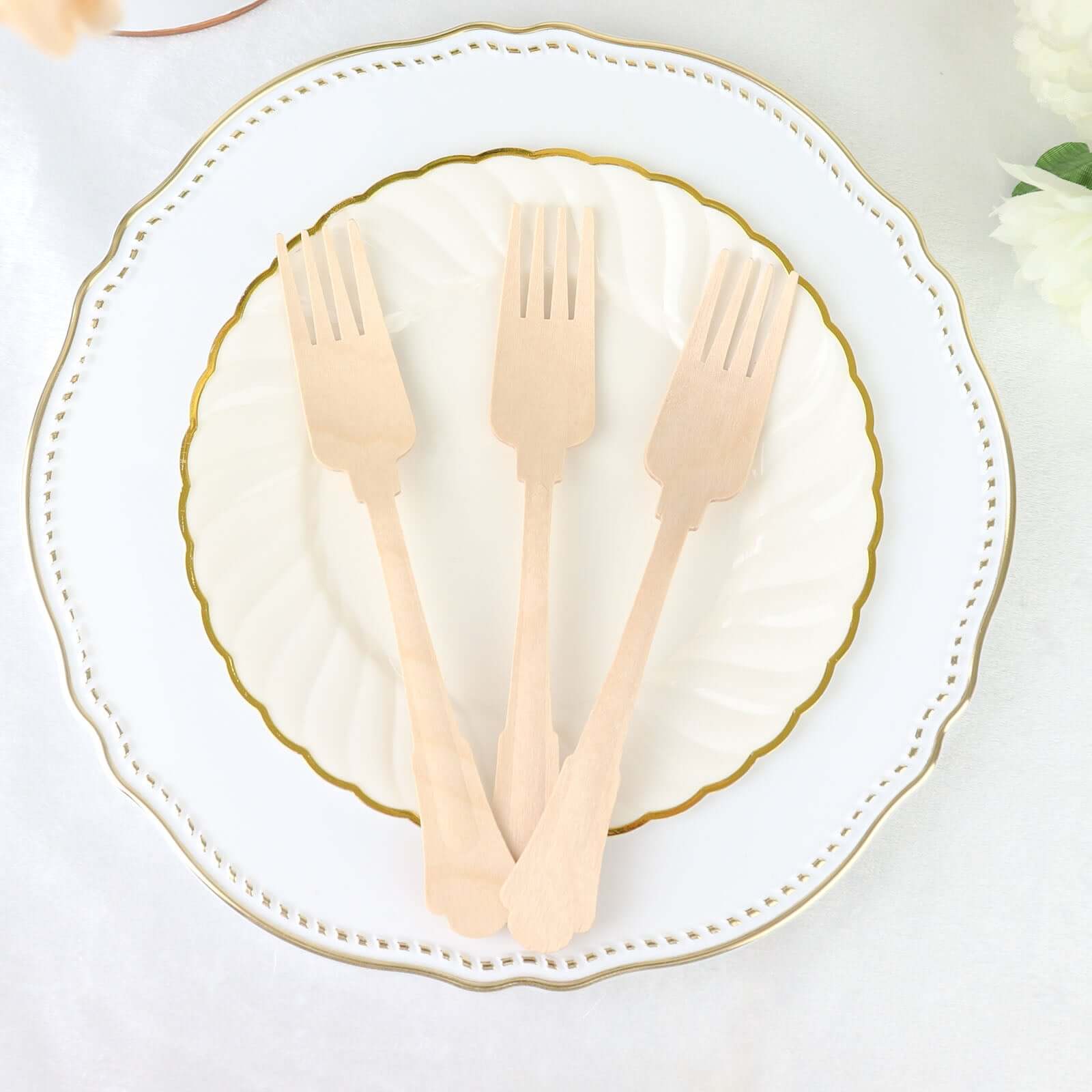 24-Pack Natural Birchwood Forks with Baroque Design - Ideal for Rustic Outdoor Parties! Eco-Friendly & Biodegradable