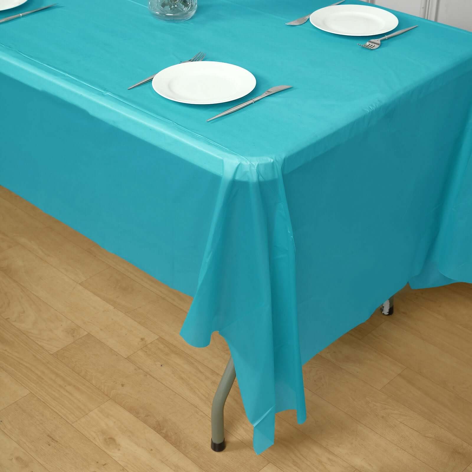 5-Pack Turquoise Rectangle Plastic Table Covers - Durable & Reusable PVC Disposable Covers for Gatherings