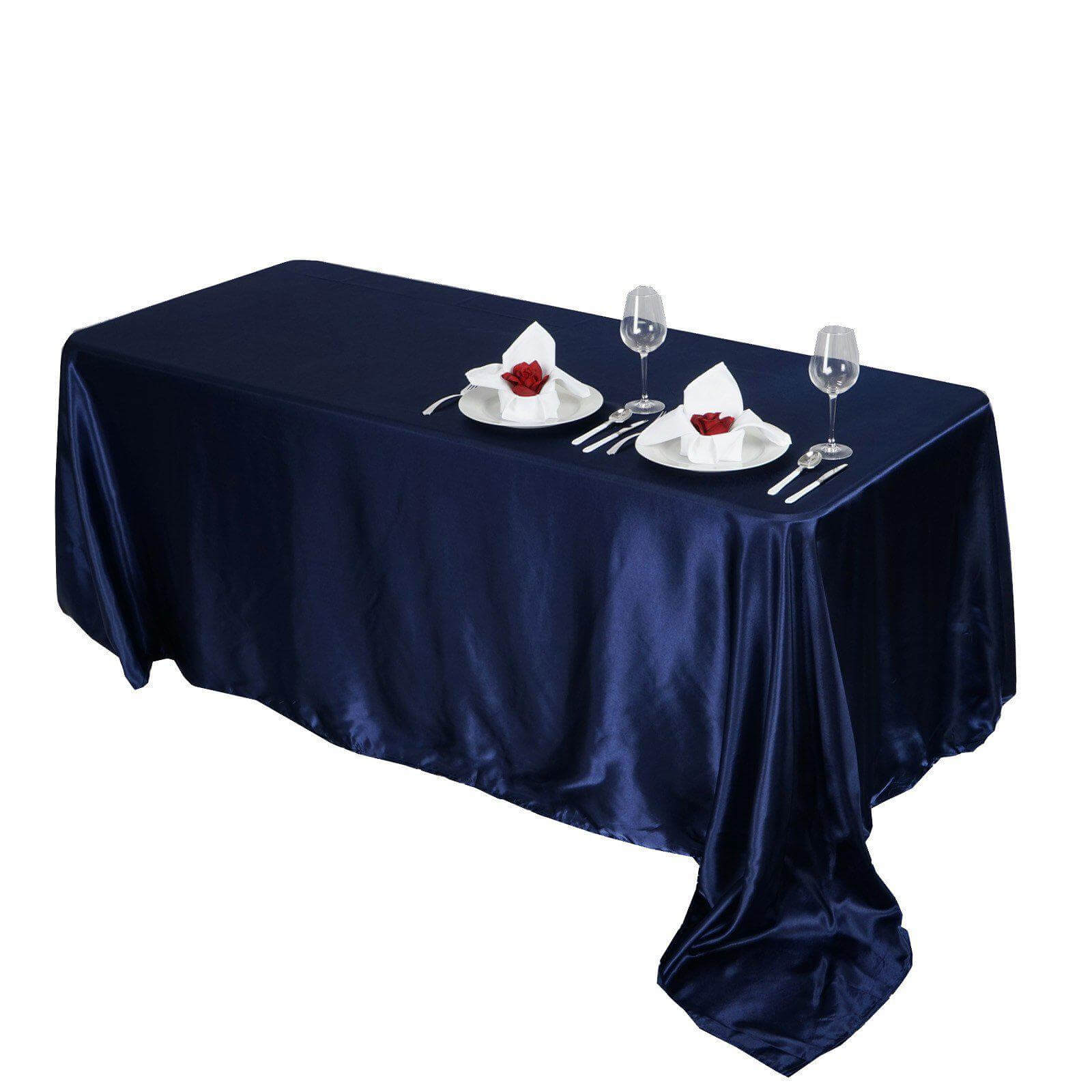 Navy Blue Seamless Satin Tablecloth 90x156 - Perfect for Events