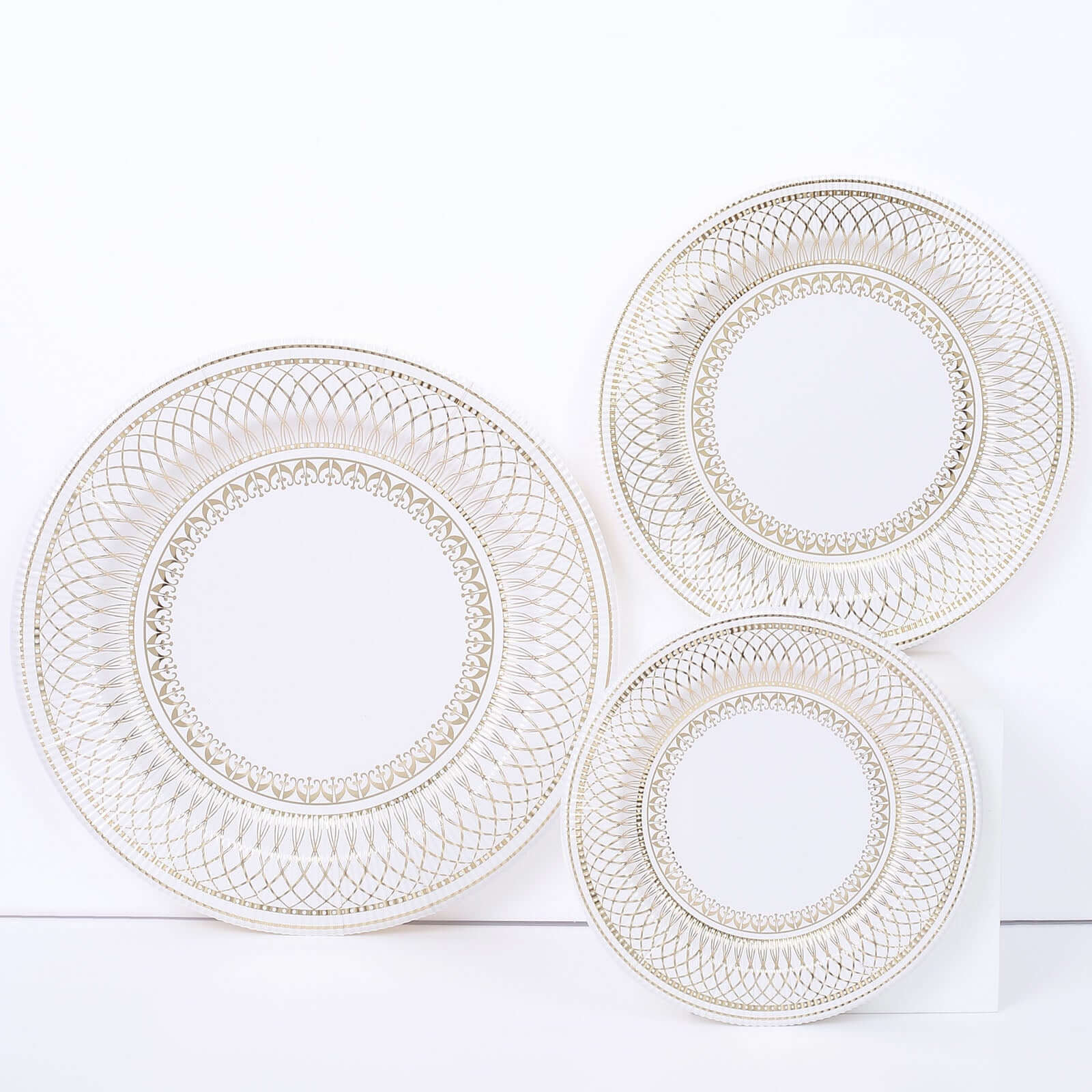 25-Pack Disposable 8-Inch White Salad Plates with Gold Vintage Porcelain Rim - Premium Quality