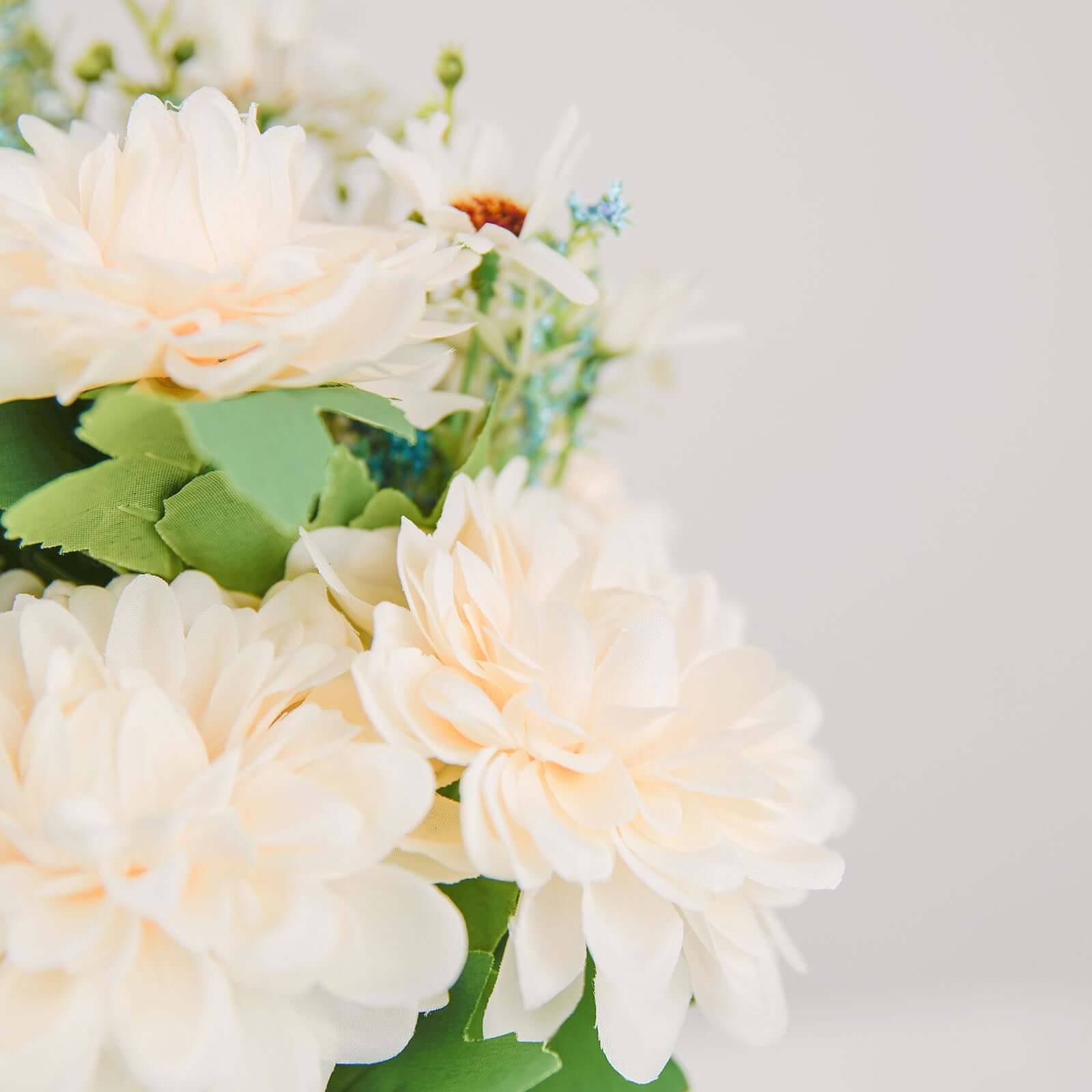 Hot Sale! 2 Bushes Artificial Silk Ivory and Blue Dahlia Flower Bouquet Spray for Decor