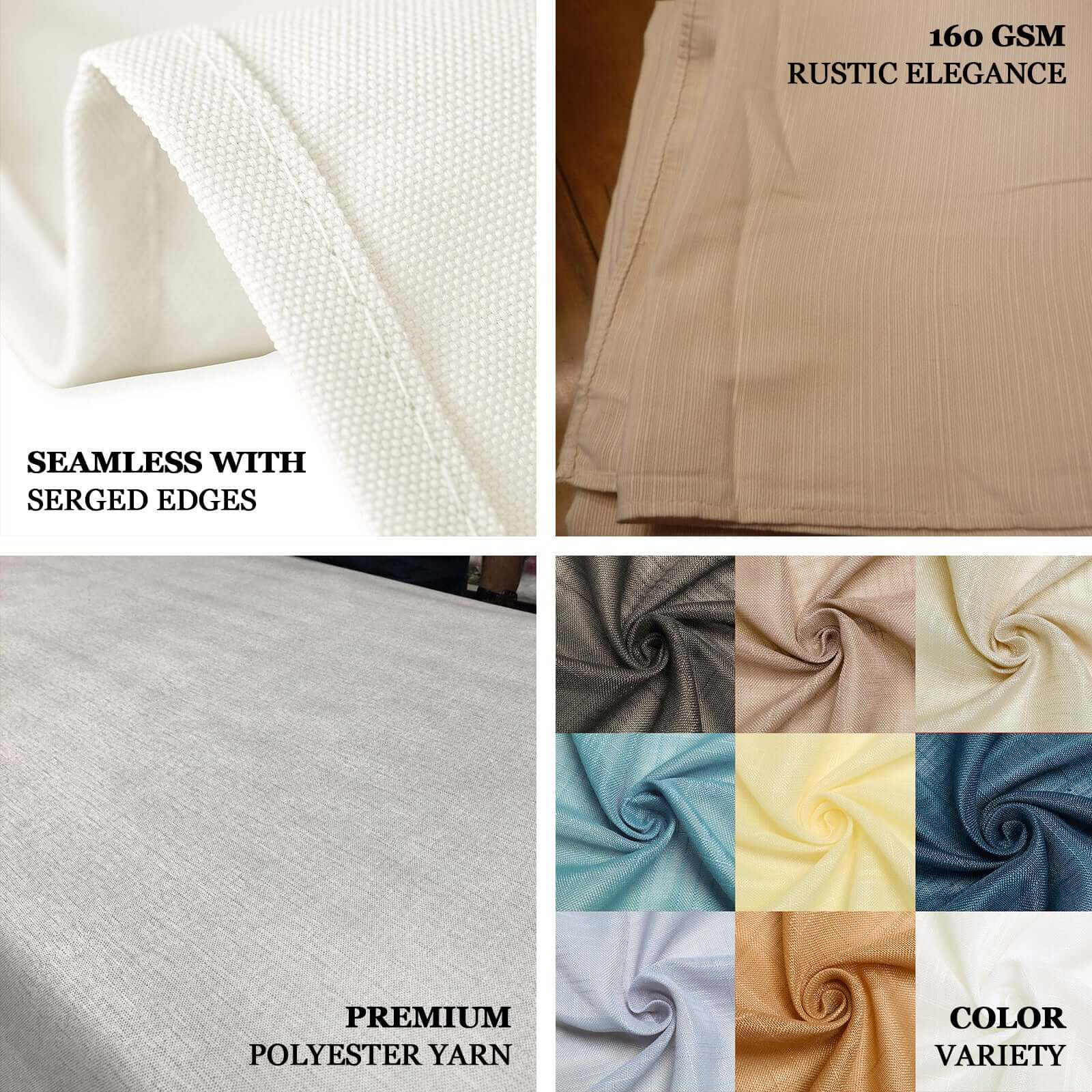 Premium Beige Faux Linen Rectangular Tablecloth (90x132) - Slubby, Wrinkle-Resistant & Seamless