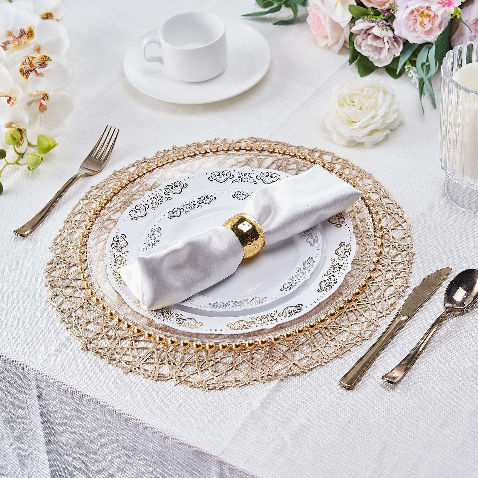 Hot Deal! 6-Pack Champagne Vinyl Round Dining Placemats - Durable & Non-Slip