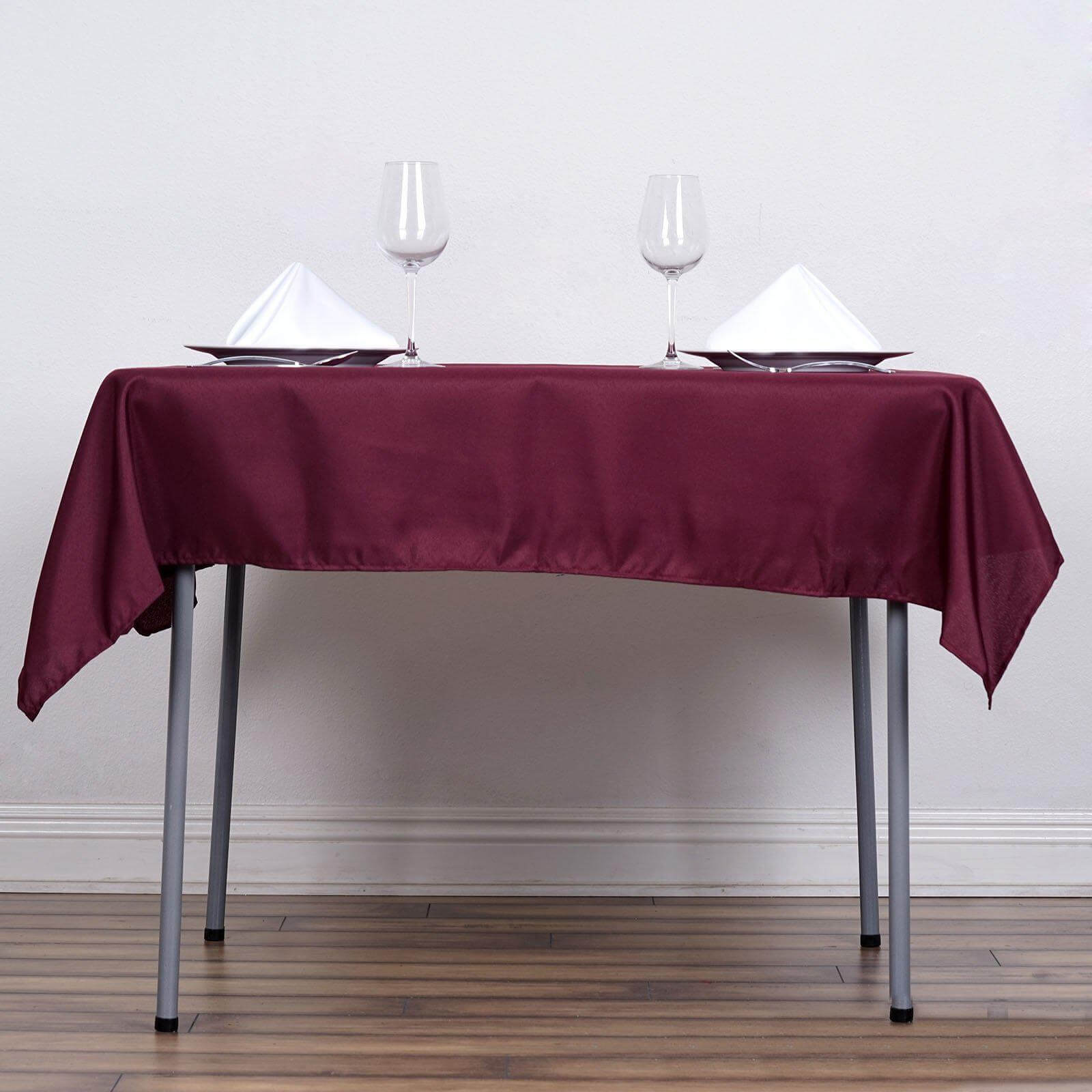 Wrinkle-Resistant & Durable Burgundy 54x54 Polyester Square Table Overlay