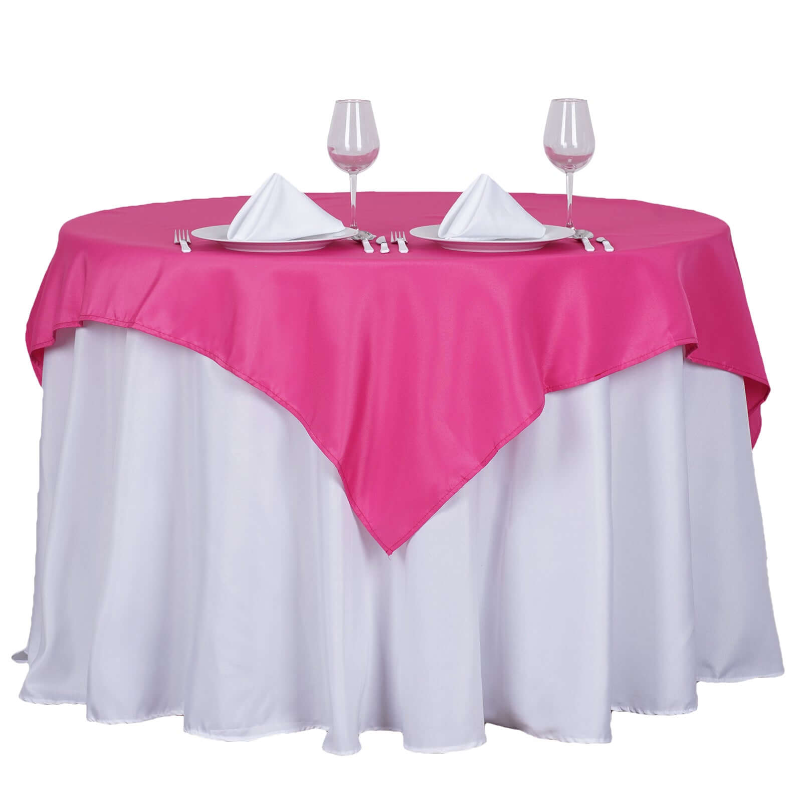 Hot Sale! Fuchsia 54x54 Polyester Square Table Overlay - Wrinkle-Free & Long-Lasting Table Cover