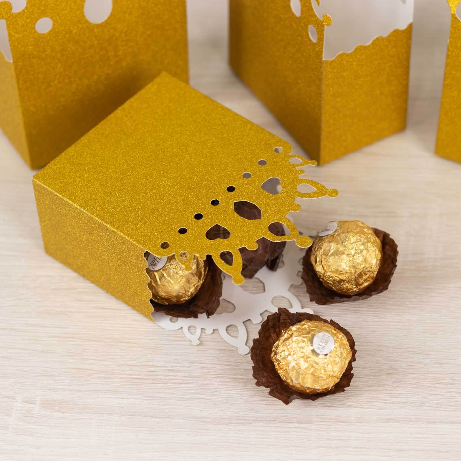 Hot Sale! 20-Pack Gold Glitter Princess Crown Cardstock Favor Boxes for Weddings, Birthdays & More