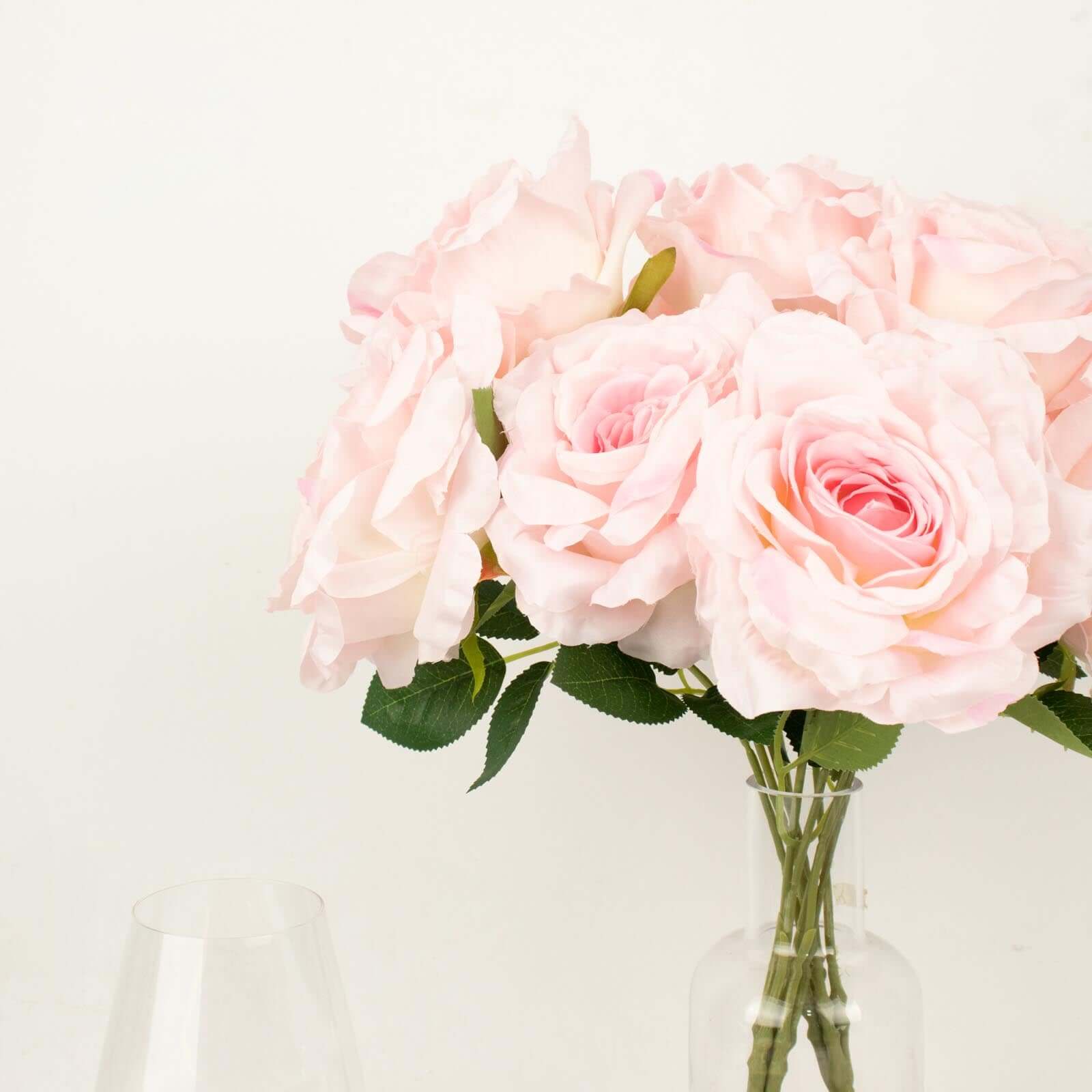 17-Inch Blush Premium Silk Jumbo Rose Flower Bouquet, High-Quality Artificial Wedding Florals