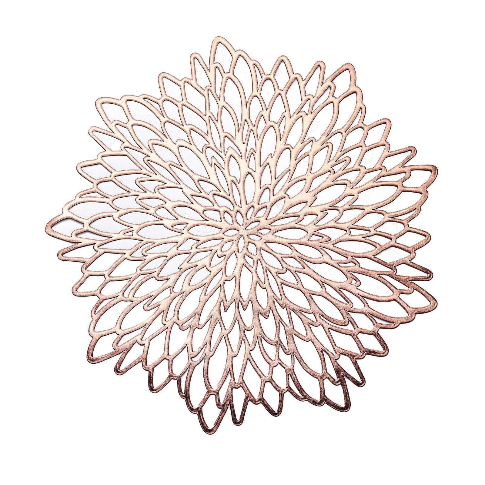 6-Piece Rose Gold Floral Round Non-Slip Vinyl Dining Table Mats, 15 Inches