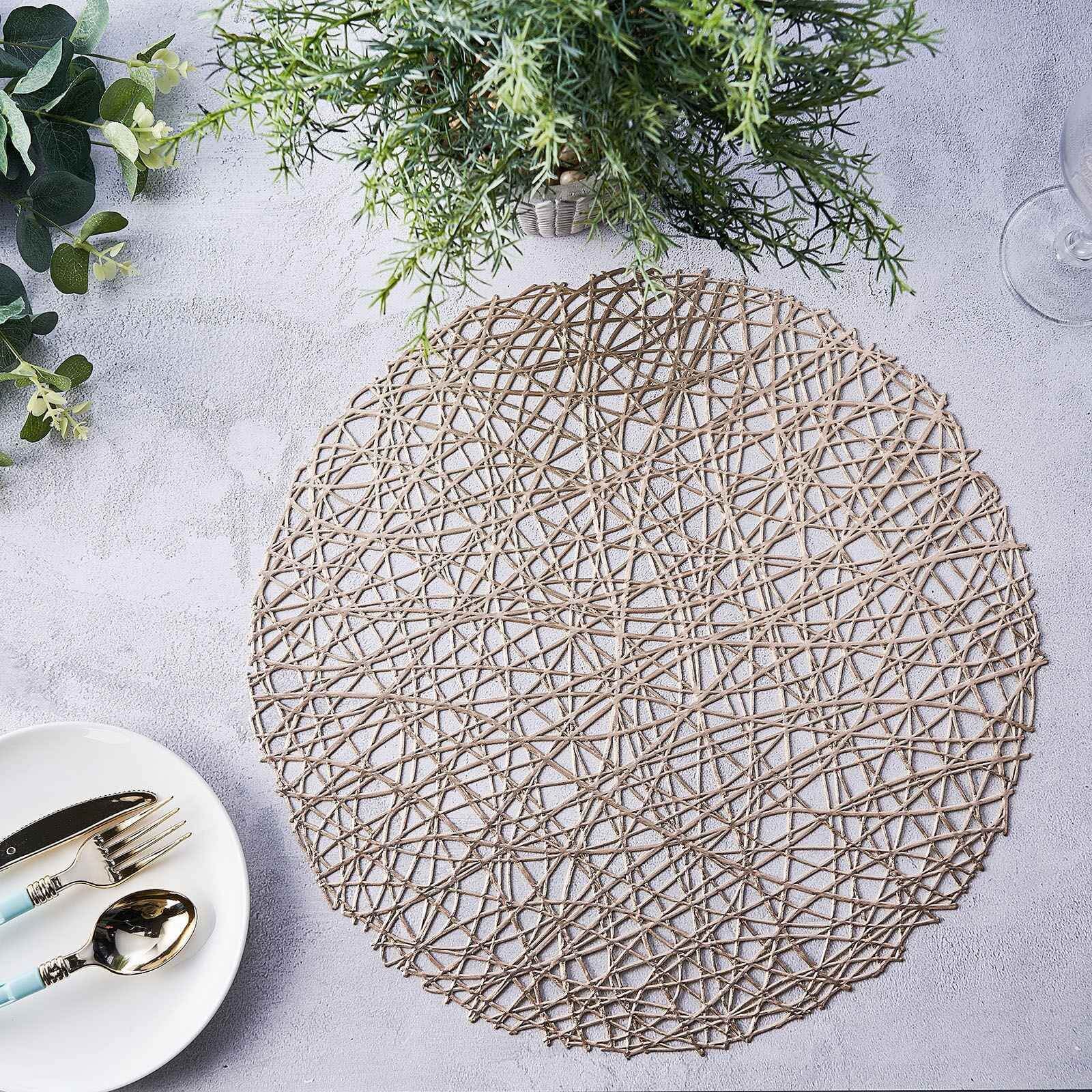 Hot Deal! 6-Pack Champagne Vinyl Round Dining Placemats - Durable & Non-Slip