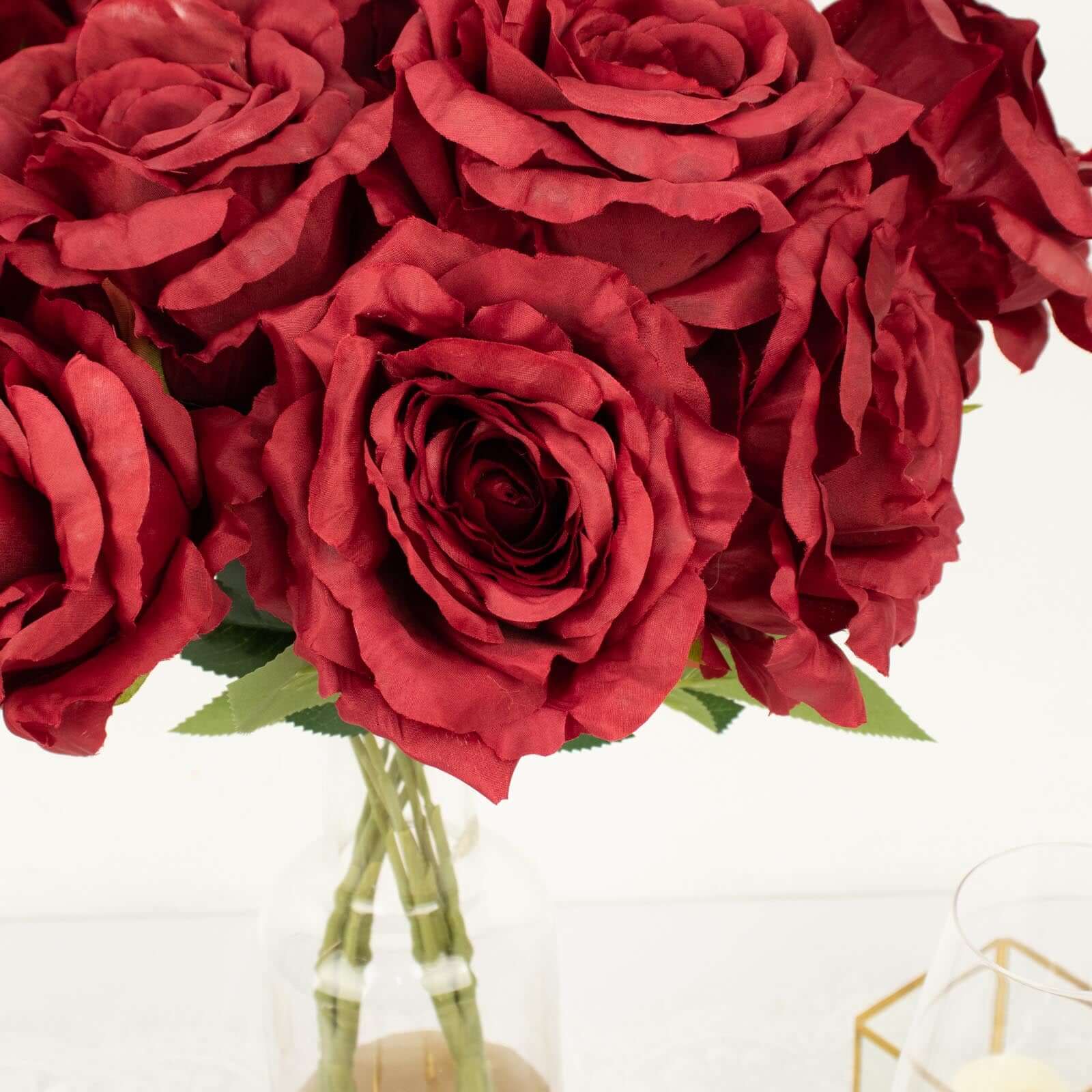 Premium Artificial Burgundy Silk Jumbo Rose Flower Bouquet for Weddings and Decorations