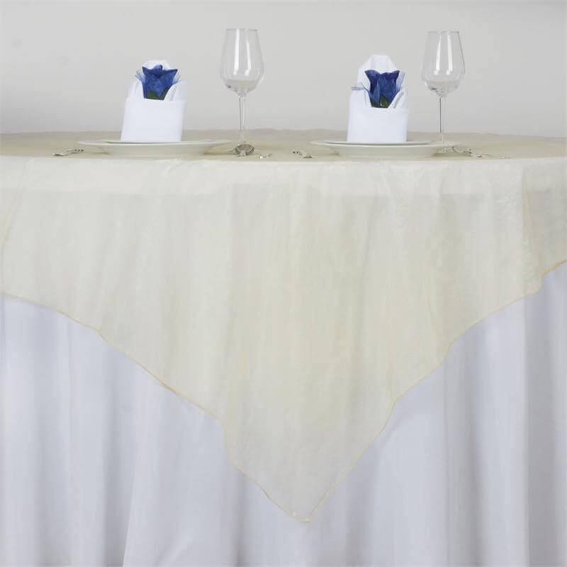 Champagne Sheer Organza Square Table Overlay - Perfect 72x72 Tablecloth Accent
