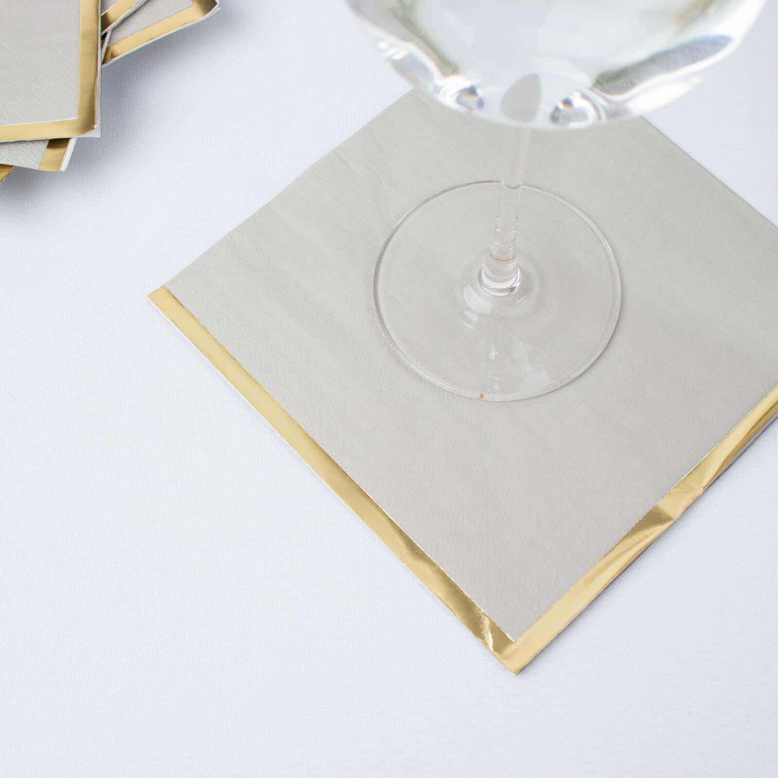 Hot! 50-Pack Disposable 2-Ply Gray Cocktail Napkins with Gold Foil Edge, 6.5x6.5