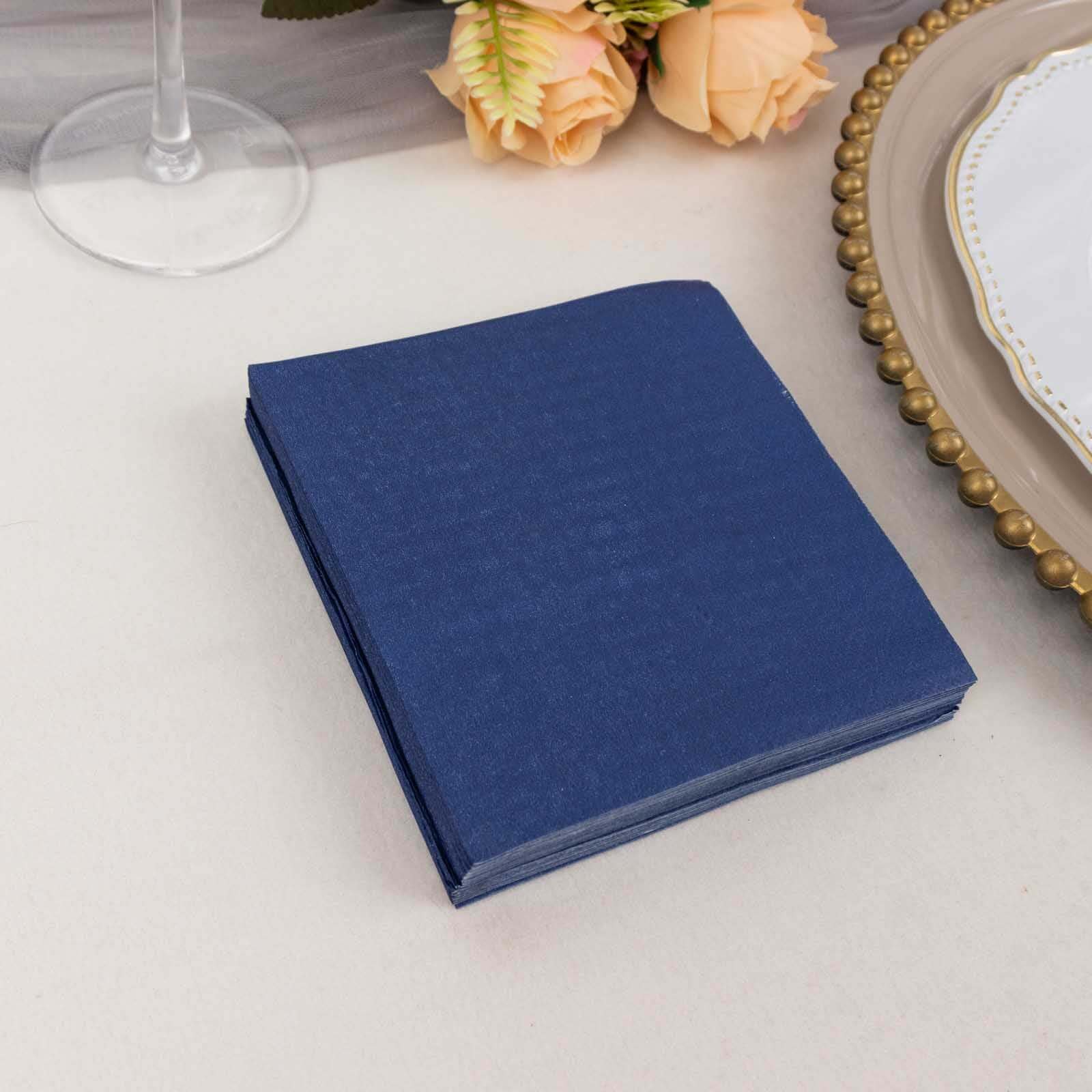 50-Piece Navy Blue 2-Ply Disposable Soft 18GSM 5x5 Cocktail Beverage Paper Napkins