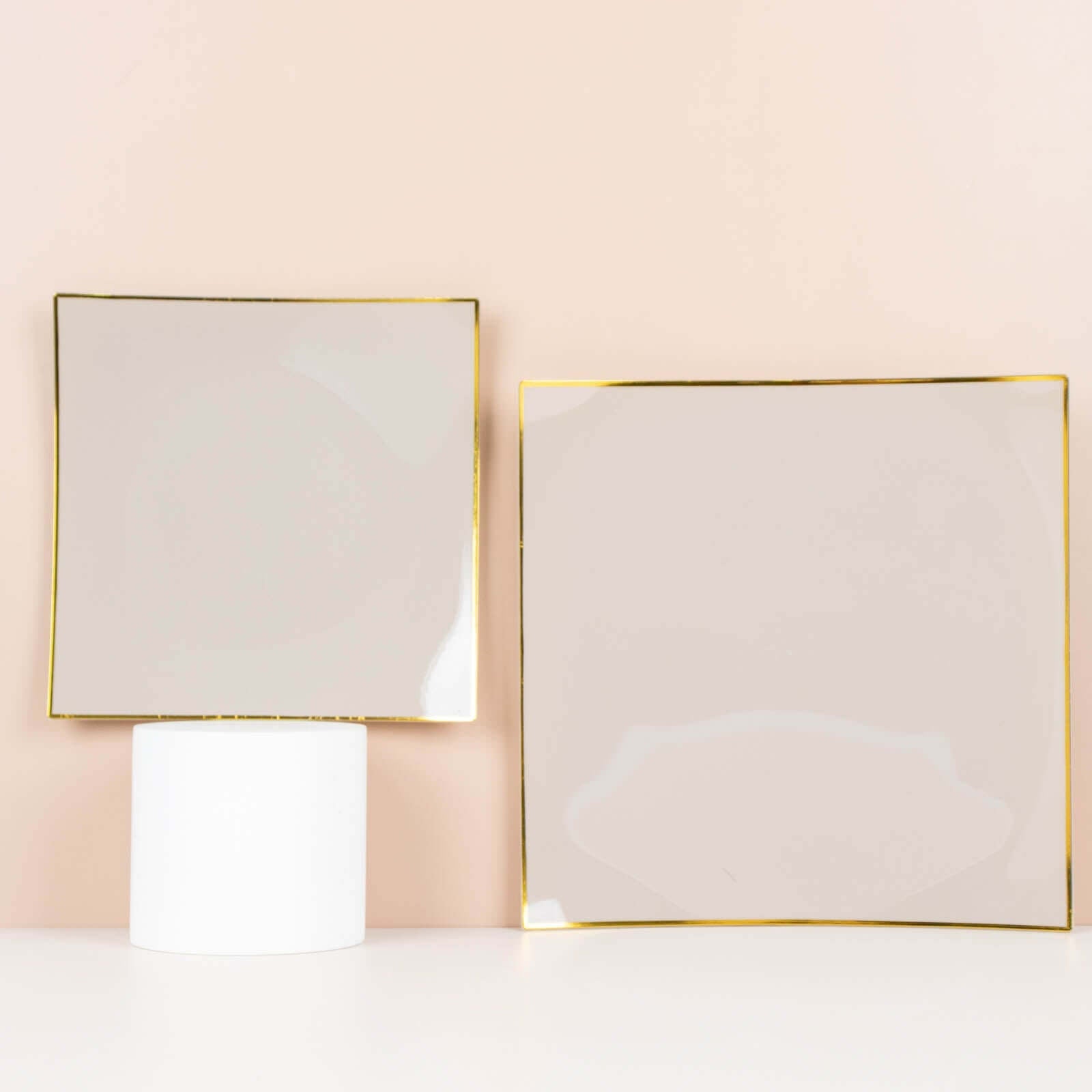10-Pack Disposable Taupe Plastic Square Dessert Plates with Gold Rim - Ideal for Parties