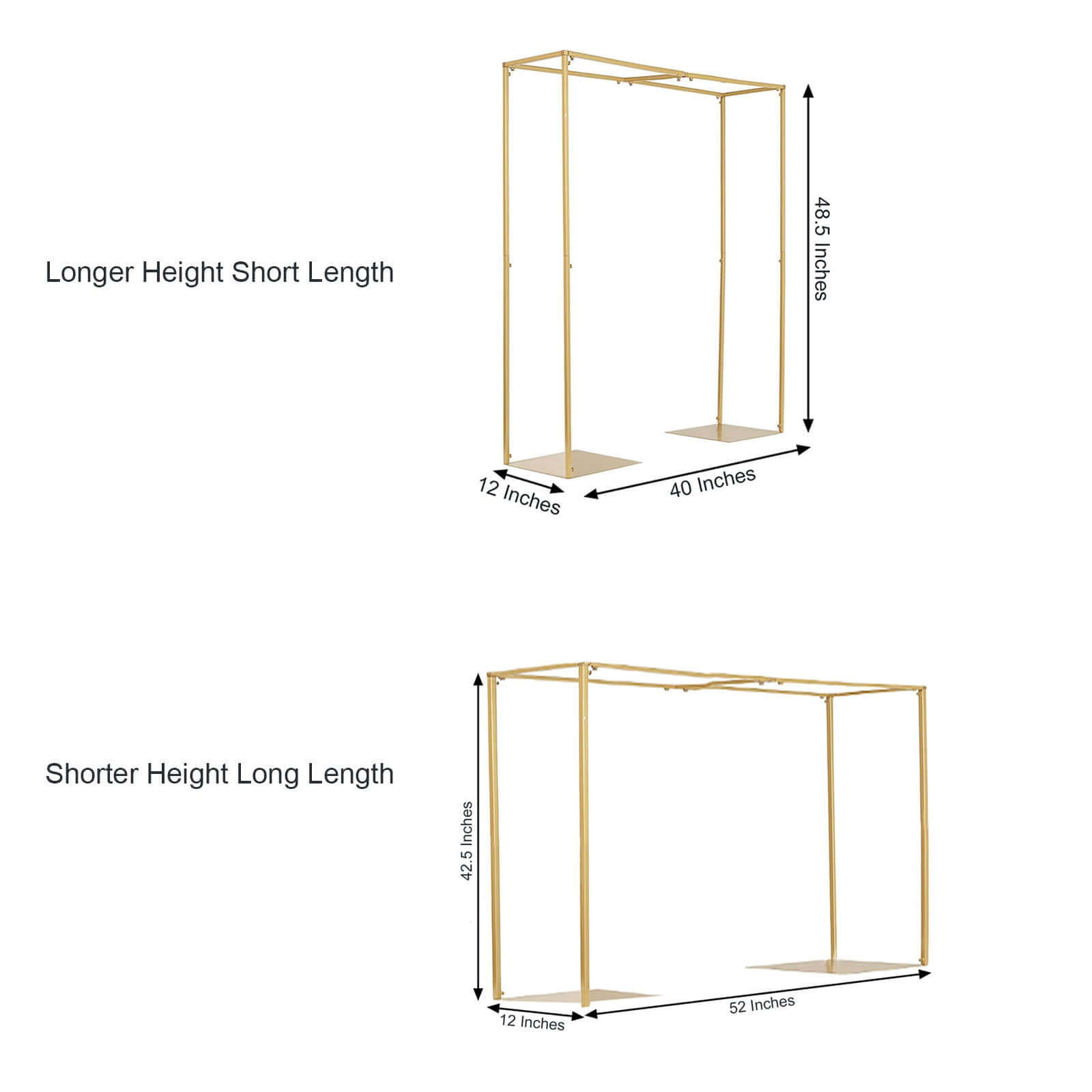 48-Inch Tall Gold Adjustable Metal Over-The-Table Flower Arch for Wedding Display
