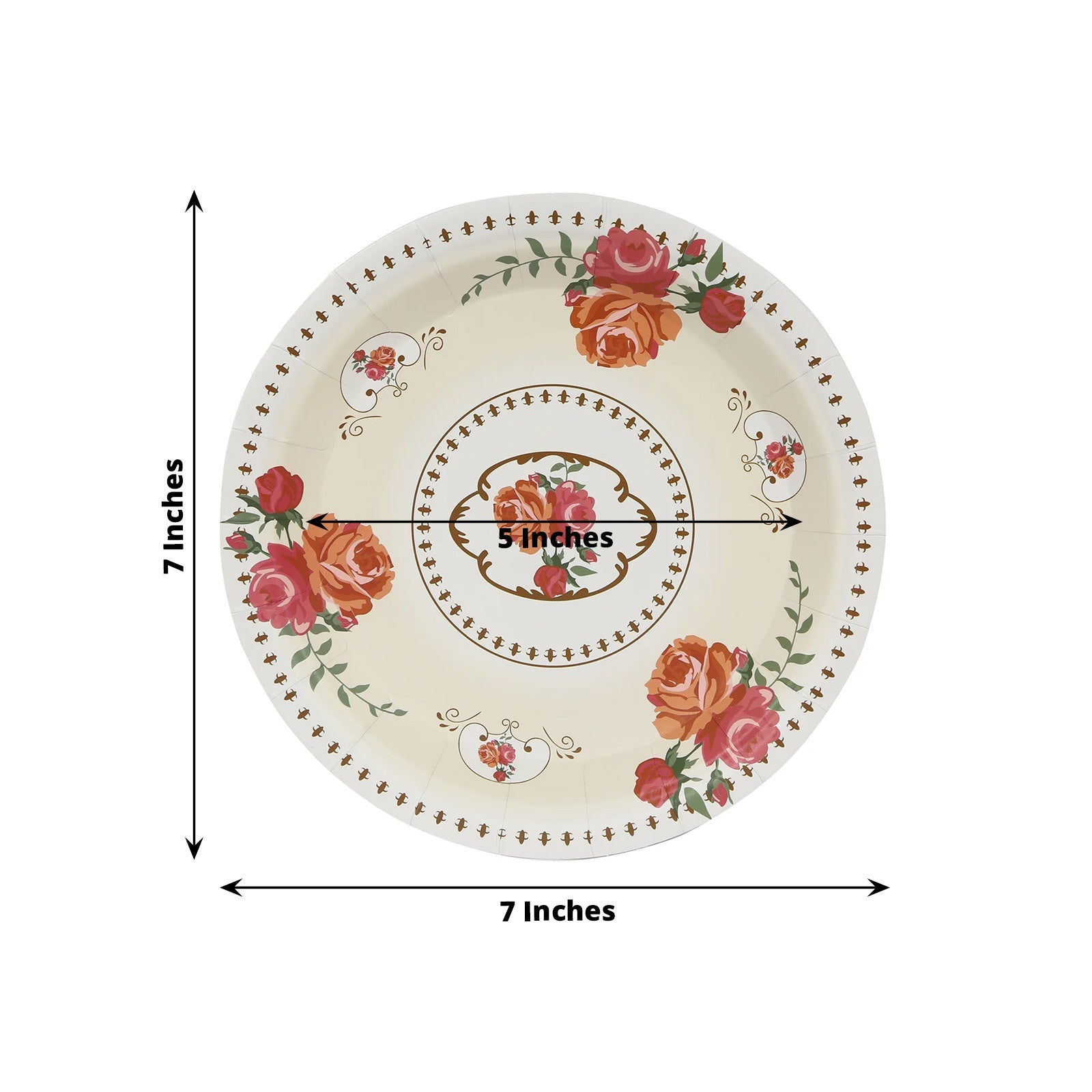 25-Piece Set of Disposable Ivory Paper Round Dessert Plates with Vintage Rose Prints - Ideal for Bridal Showers & Garden Luncheons