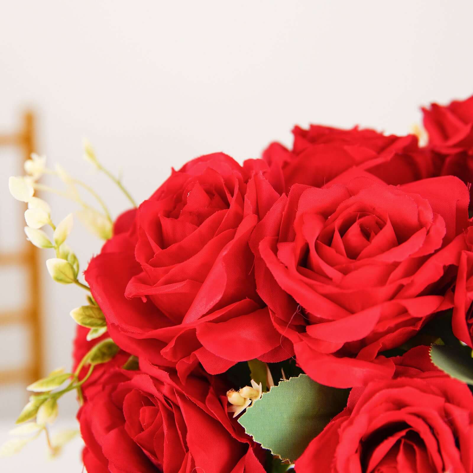 18-Piece Real Touch Red Silk Artificial Rose Flower Bouquet with 2 Bushes