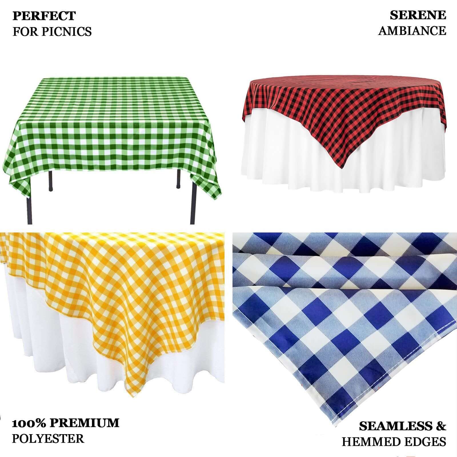 Hot! 54x54 Polyester Square Table Overlay in White/Black Checkered Buffalo Plaid for Casual Tables