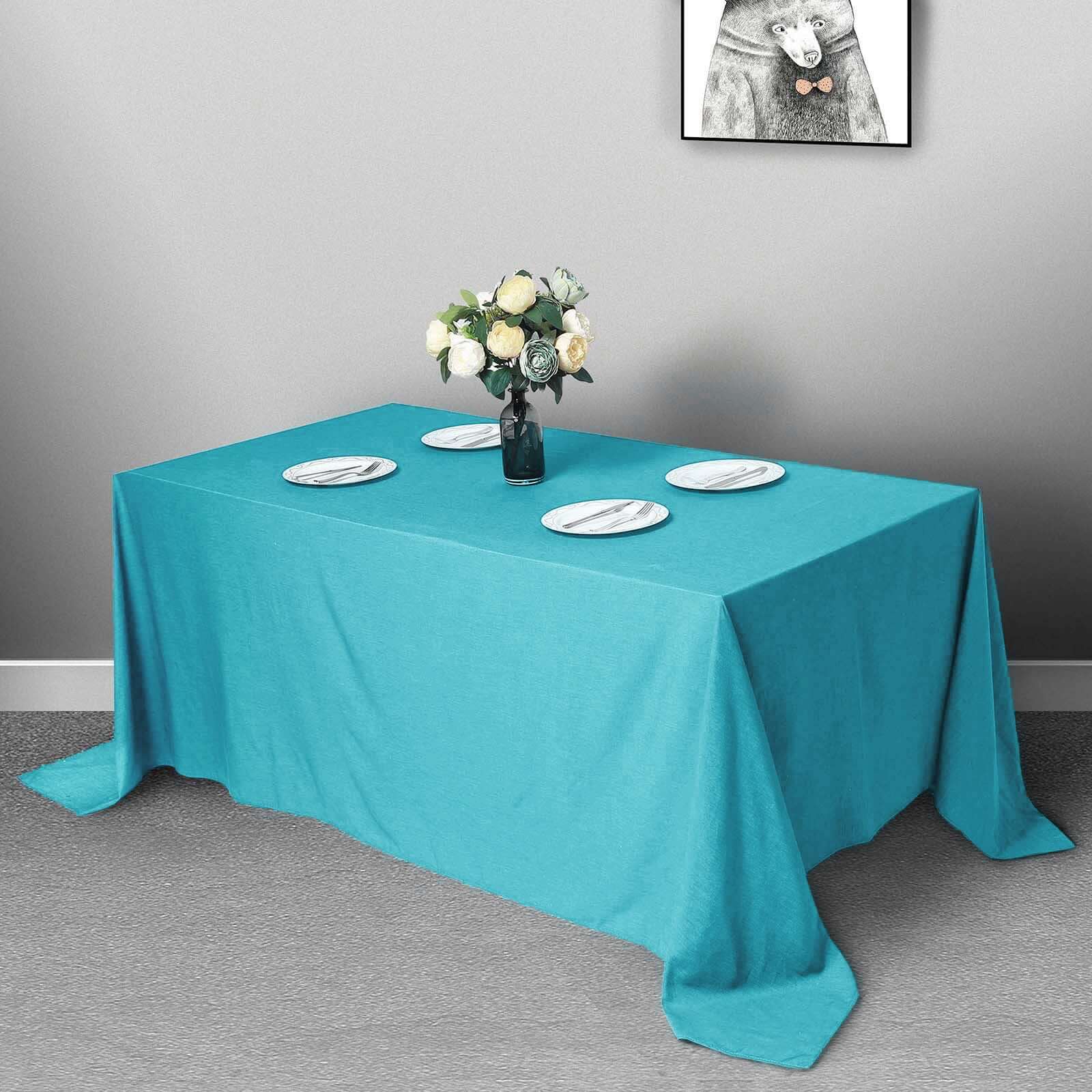 Get This Seamless Wrinkle-Resistant Turquoise Polyester Rectangle Tablecloth 90x132