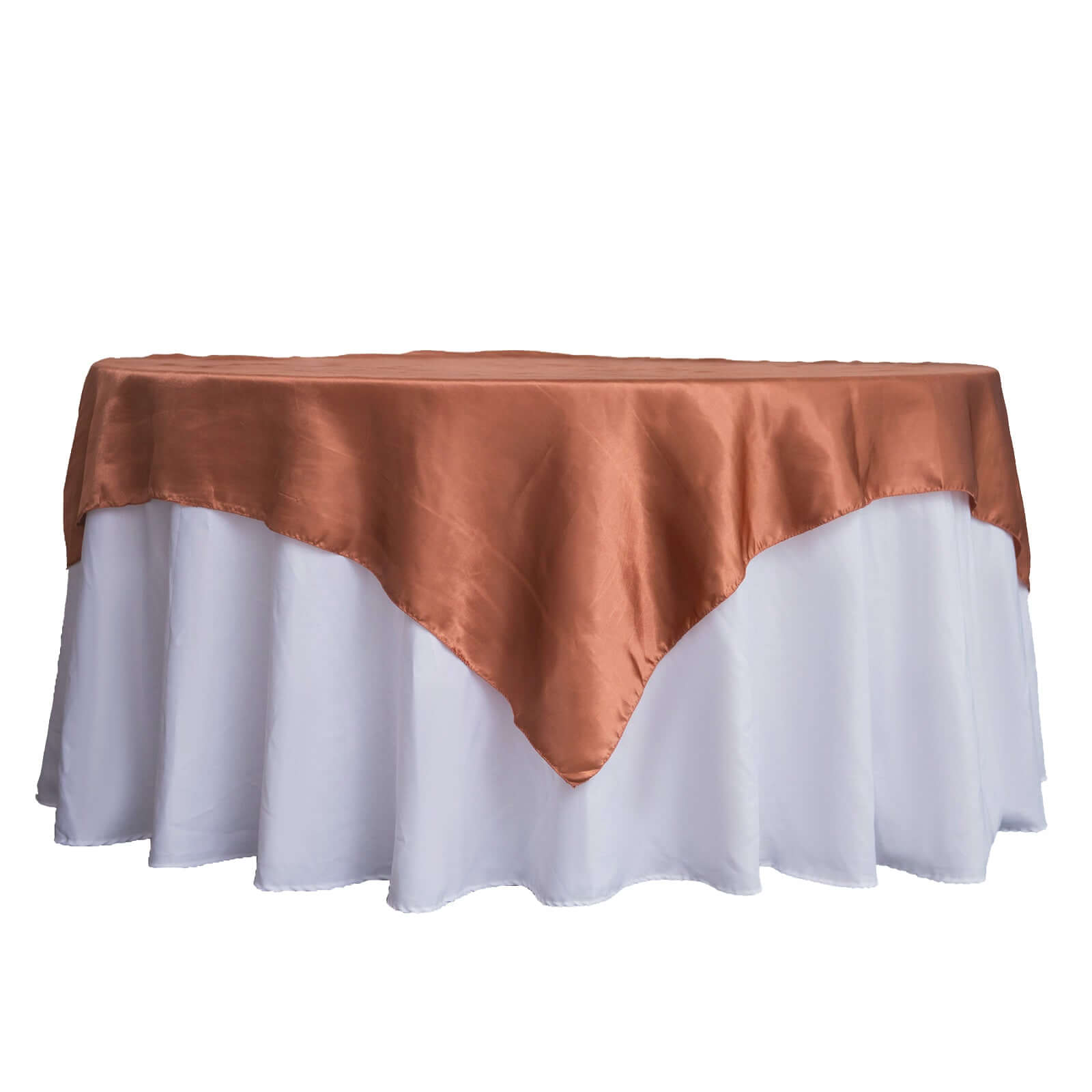 Hot Sale! 60x60 Satin Square Table Overlay in Terracotta (Rust) with Smooth Silky Touch