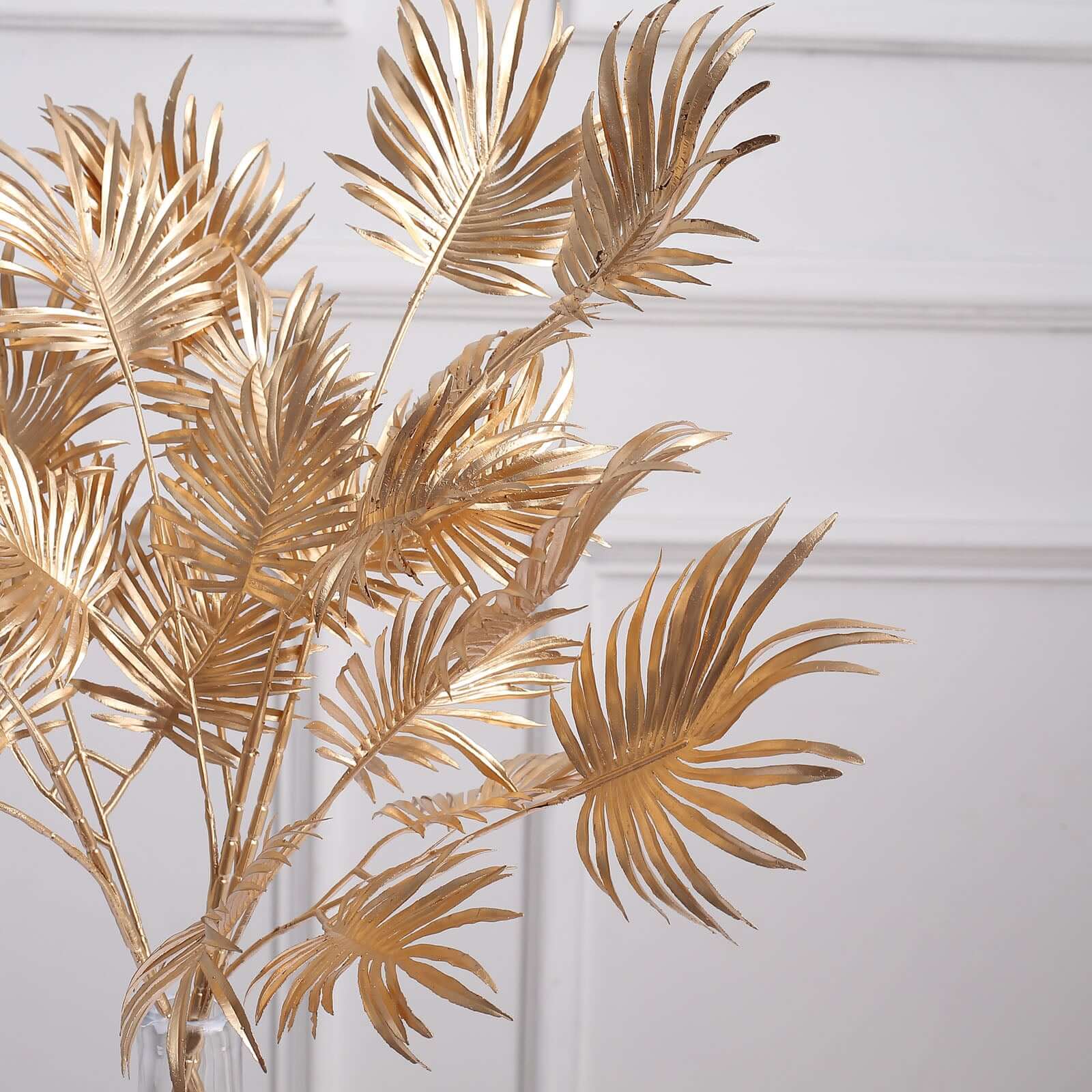 3-Piece Metallic Gold Artificial Palm Leaf Branches - Ideal for Boho Tropical & Modern Decor