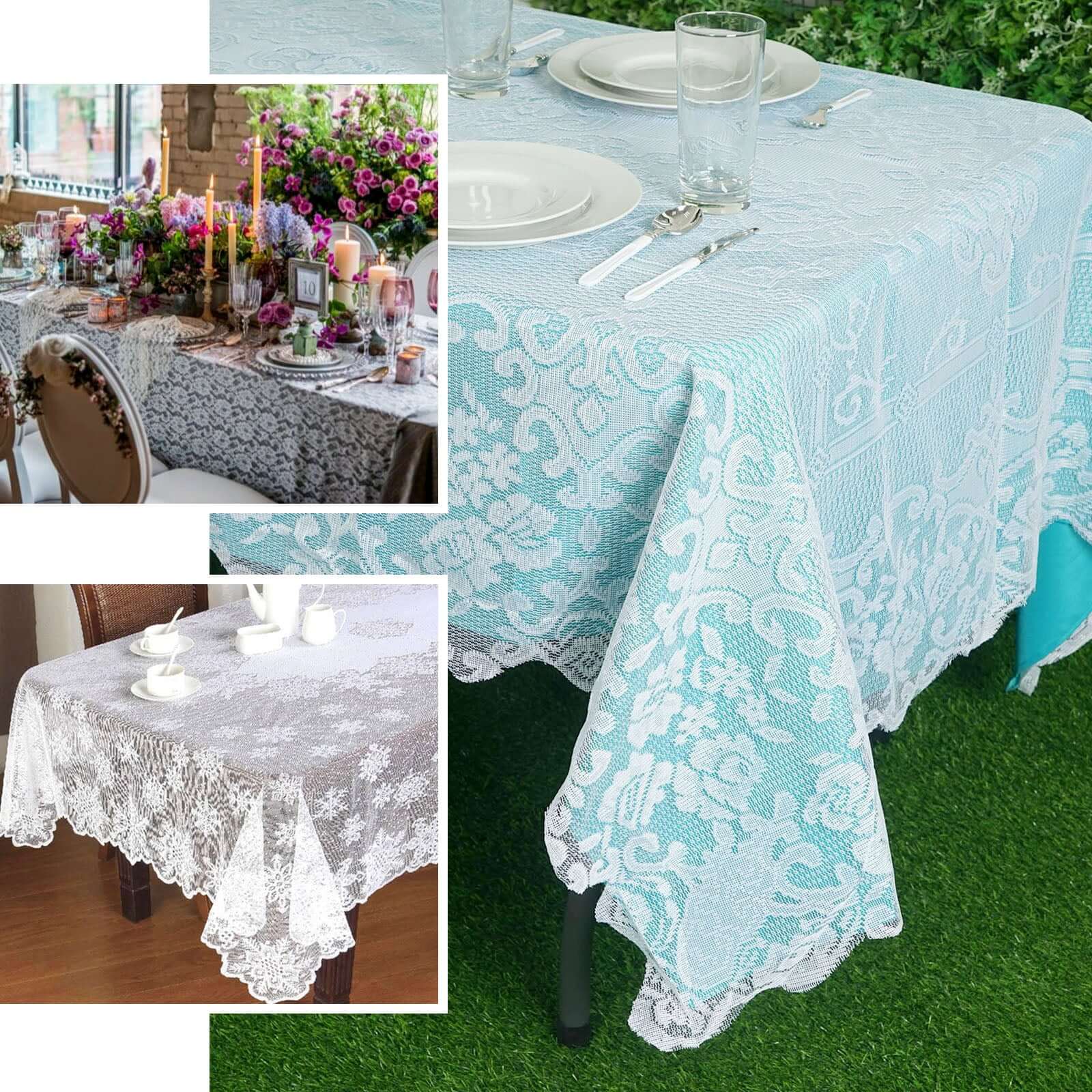 Premium White 60x108 Rectangular Lace Tablecloth for Various Table Settings