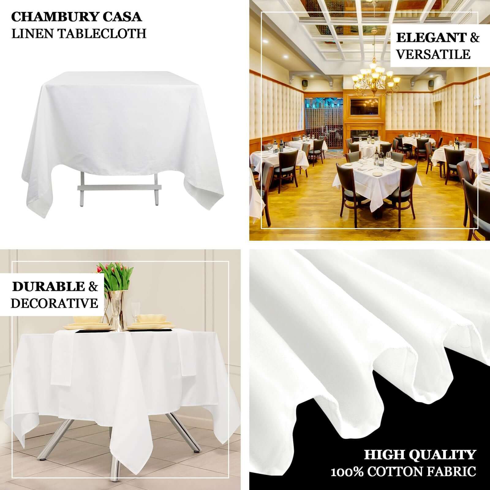 Get This Elegant 100% Cotton 54x54 Square White Tablecloth - Soft & Breathable