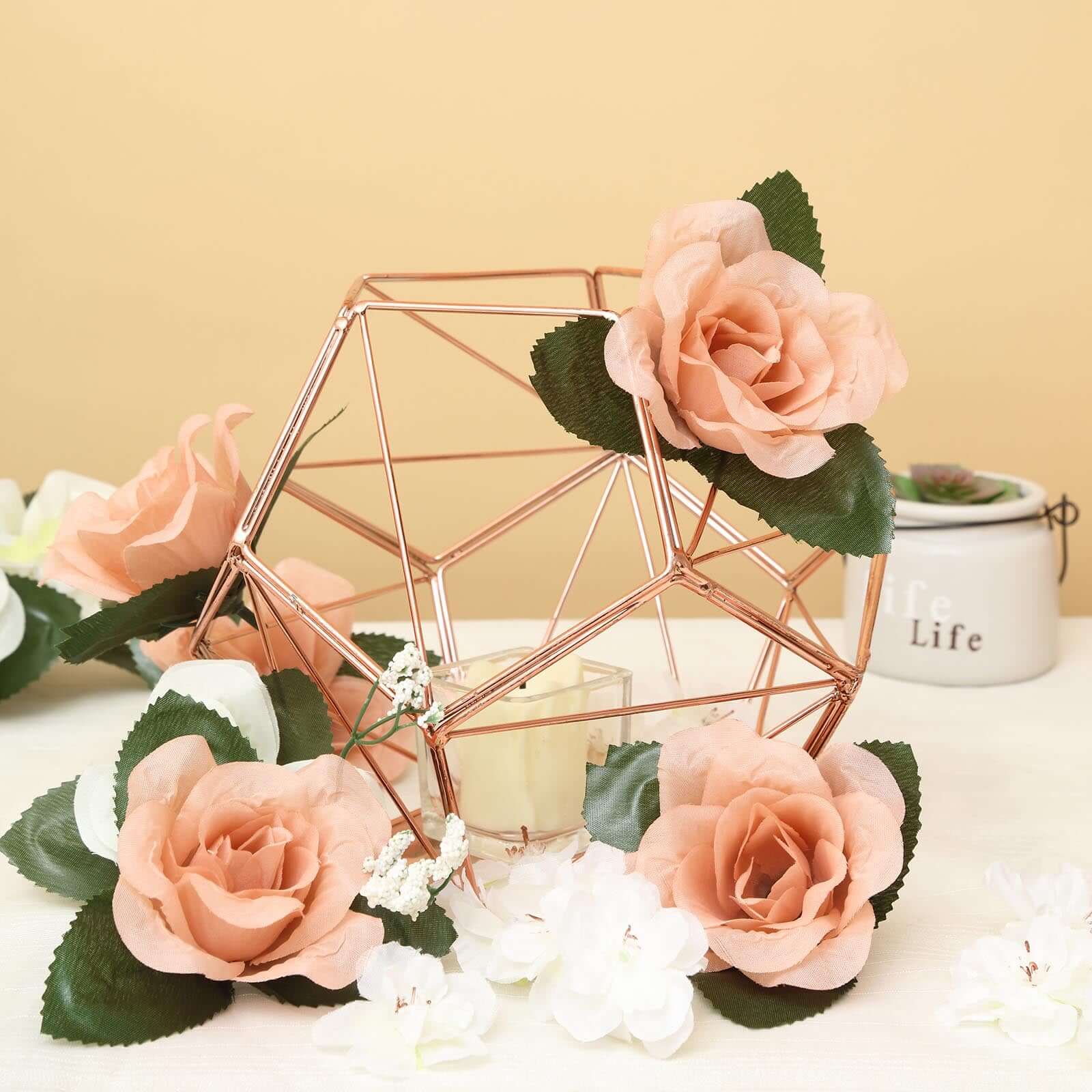 Stunning Rose Gold Metal Pentagon Prism Geometric Tealight Candle Holder - Ideal for Decor