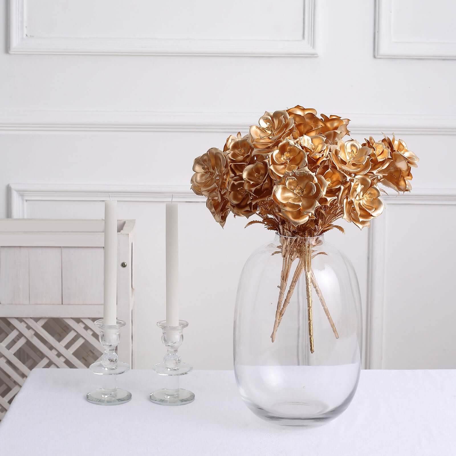 2-Pack Lustrous Metallic Gold Artificial Rose Bouquets for Seasonal & Luxurious Decor