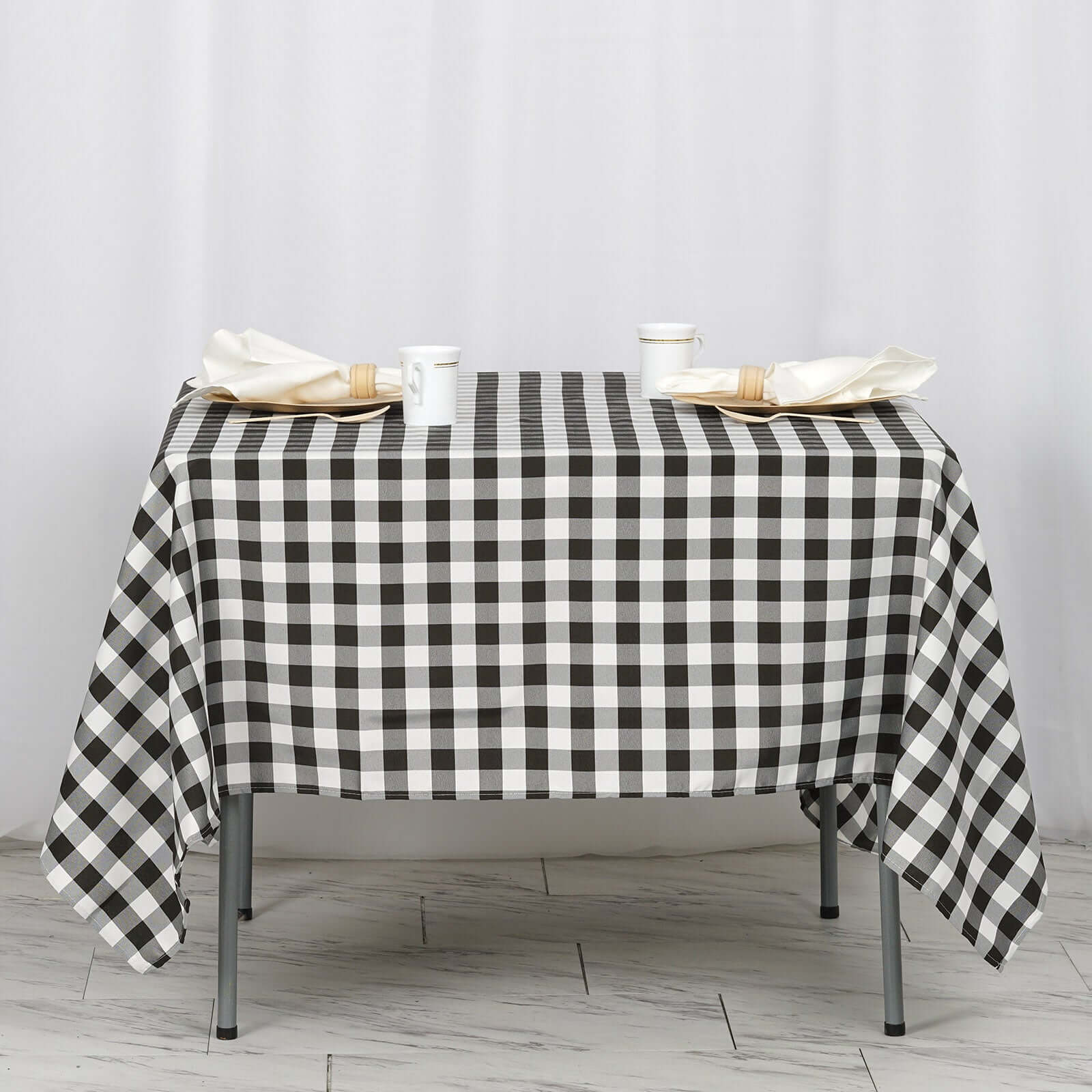 Hot! 70x70 Polyester Checkered Buffalo Plaid White/Black Square Tablecloth for Rustic Decor