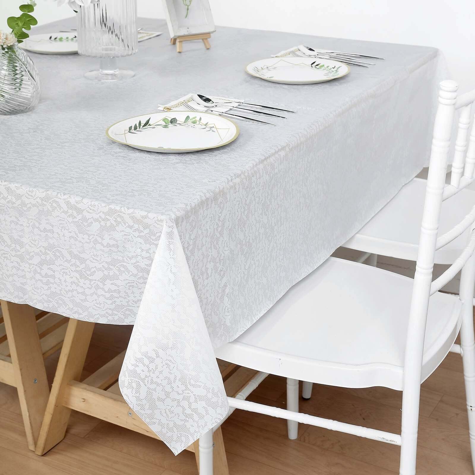 Waterproof Disposable PVC Tablecloths in White Vintage Lace Square Design, 65x65