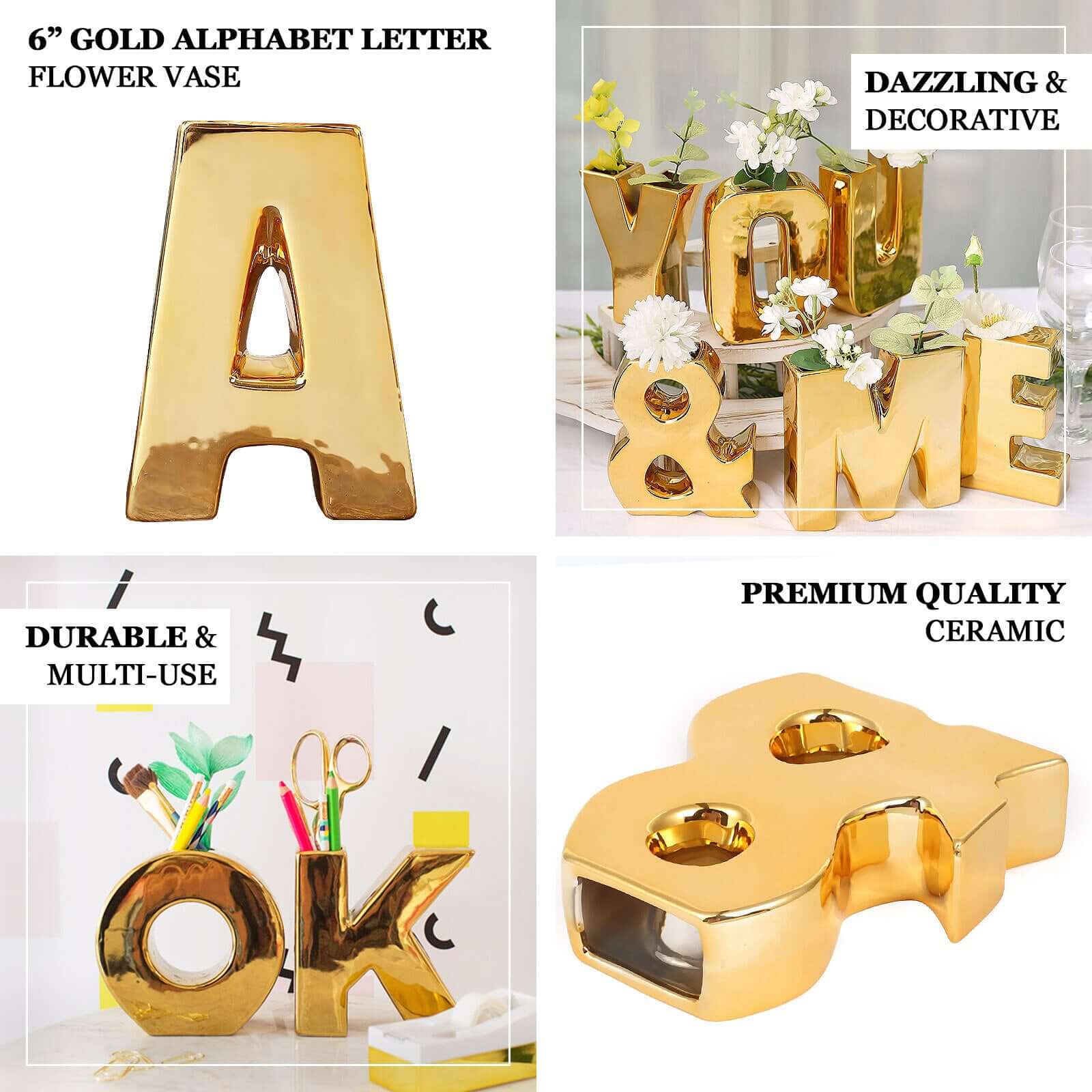 Elegant Gold-Plated Ceramic Letter K Vase - Ideal Planter for Events and Decor